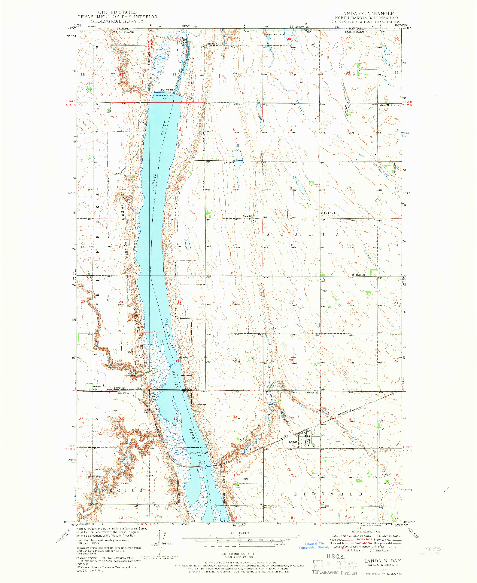 USGS 1:24000-SCALE QUADRANGLE FOR LANDA, ND 1949