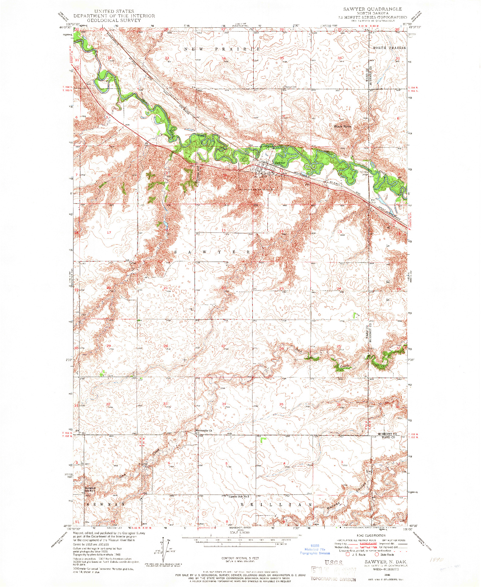USGS 1:24000-SCALE QUADRANGLE FOR SAWYER, ND 1948