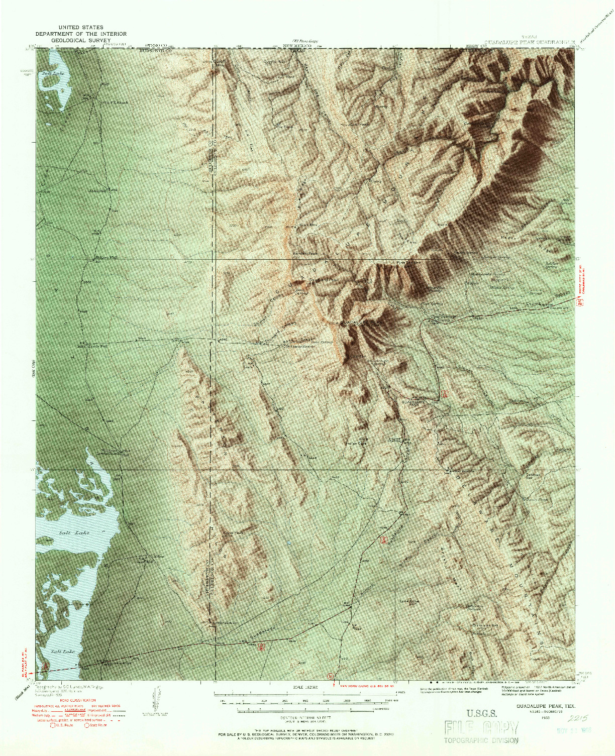 USGS 1:62500-SCALE QUADRANGLE FOR GUADALUPE PEAK, TX 1933