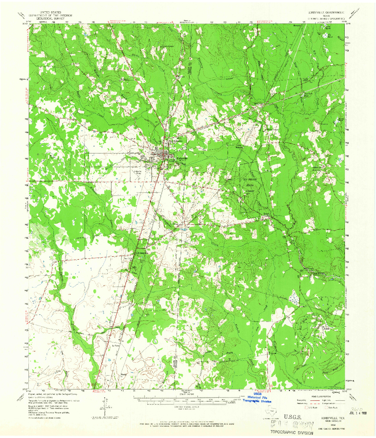 USGS 1:62500-SCALE QUADRANGLE FOR KIRBYVILLE, TX 1958