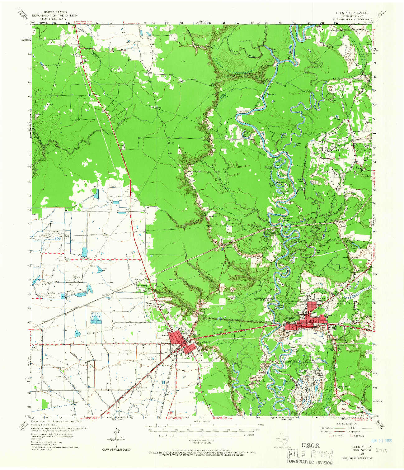 USGS 1:62500-SCALE QUADRANGLE FOR LIBERTY, TX 1955