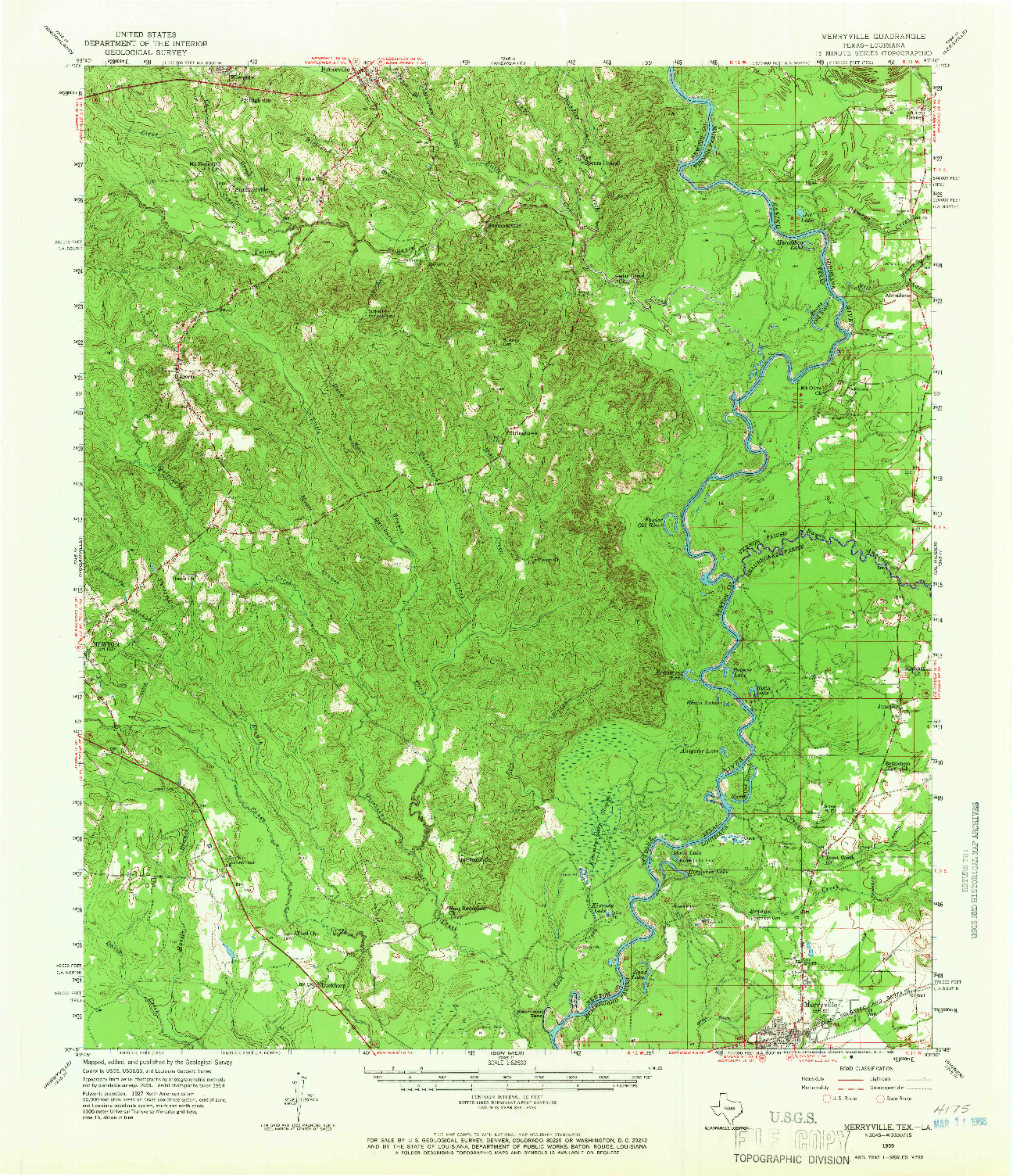 USGS 1:62500-SCALE QUADRANGLE FOR MERRYVILLE, TX 1959