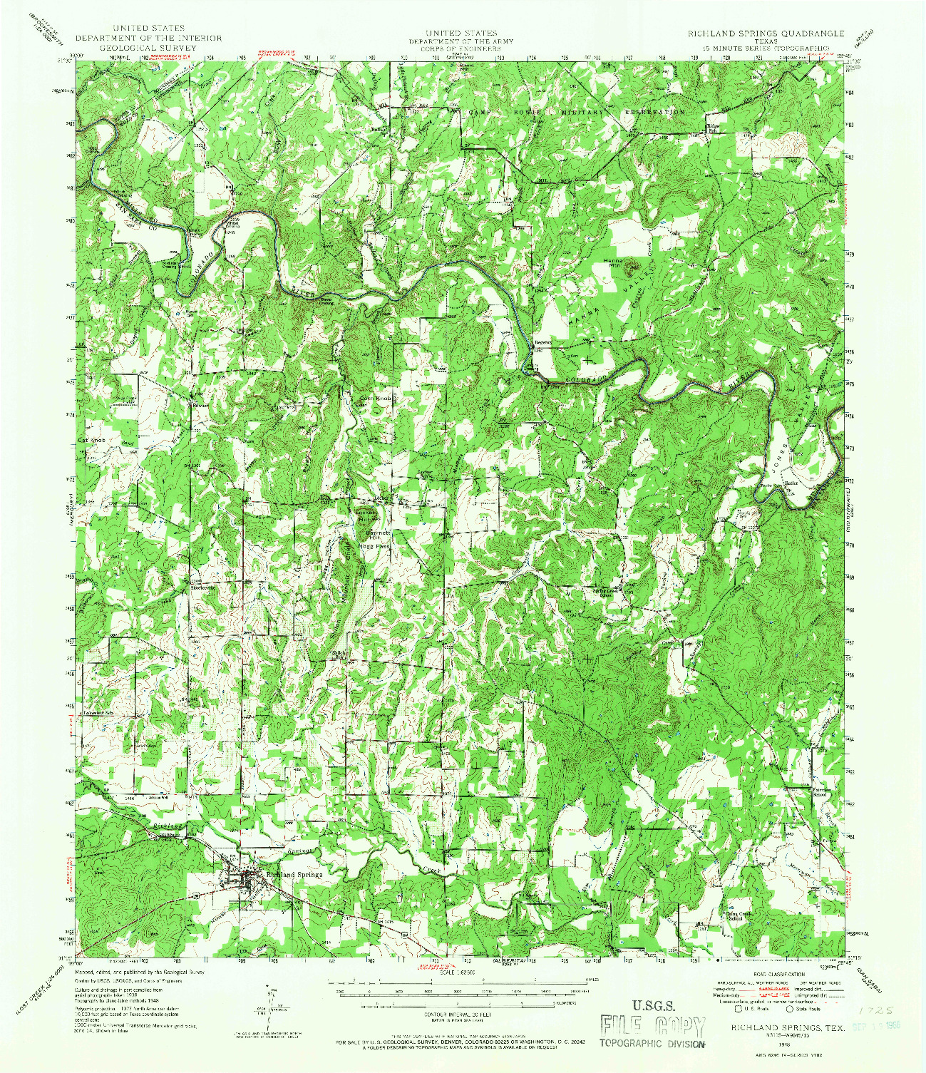 USGS 1:62500-SCALE QUADRANGLE FOR RICHLAND SPRINGS, TX 1948