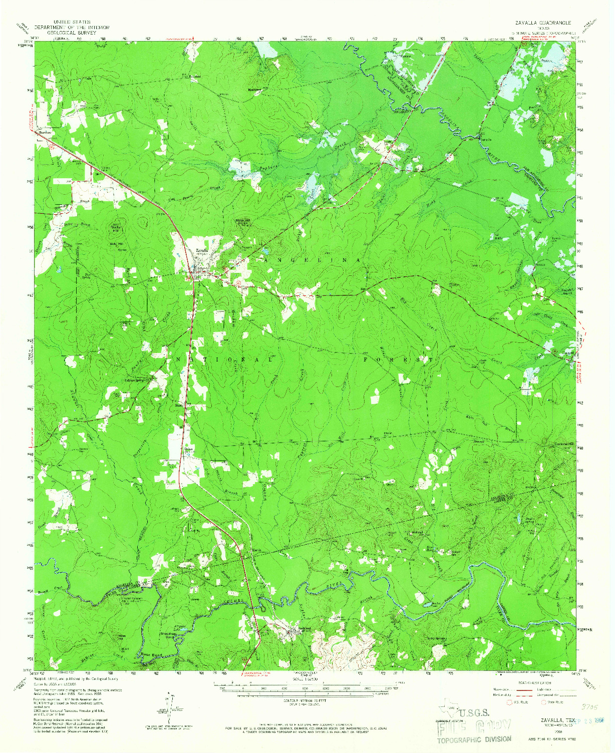 USGS 1:62500-SCALE QUADRANGLE FOR ZAVALLA, TX 1958