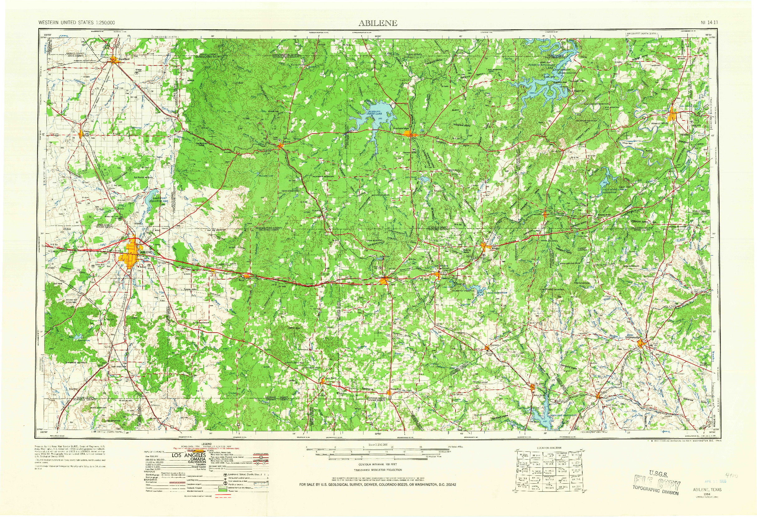 USGS 1:250000-SCALE QUADRANGLE FOR ABILENE, TX 1954