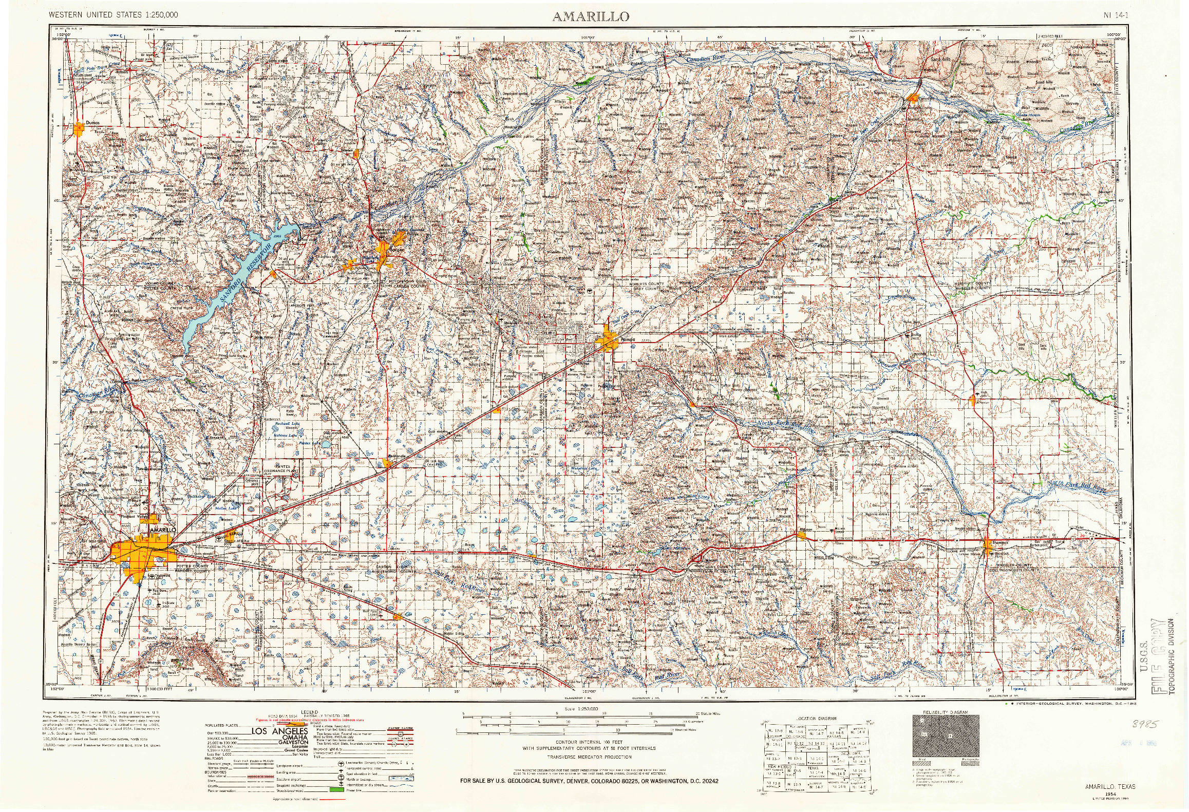 USGS 1:250000-SCALE QUADRANGLE FOR AMARILLO, TX 1954