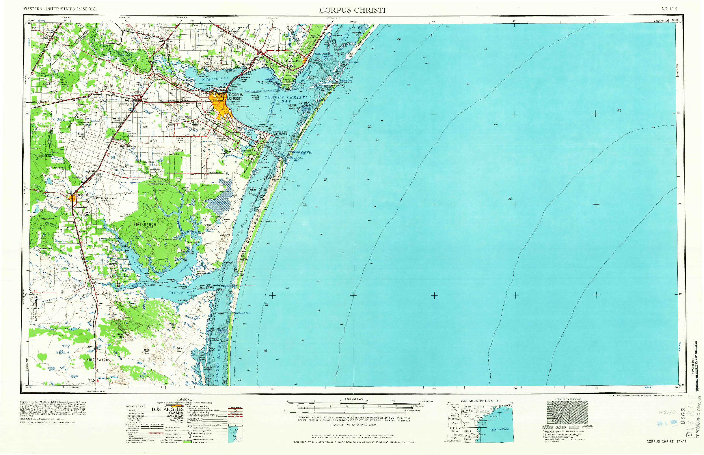 USGS 1:250000-SCALE QUADRANGLE FOR CORPUS CHRISTI, TX 1966