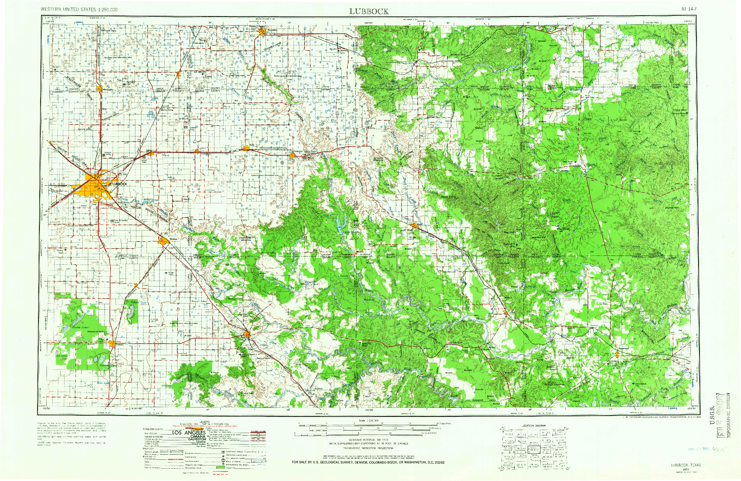 USGS 1:250000-SCALE QUADRANGLE FOR LUBBOCK, TX 1954