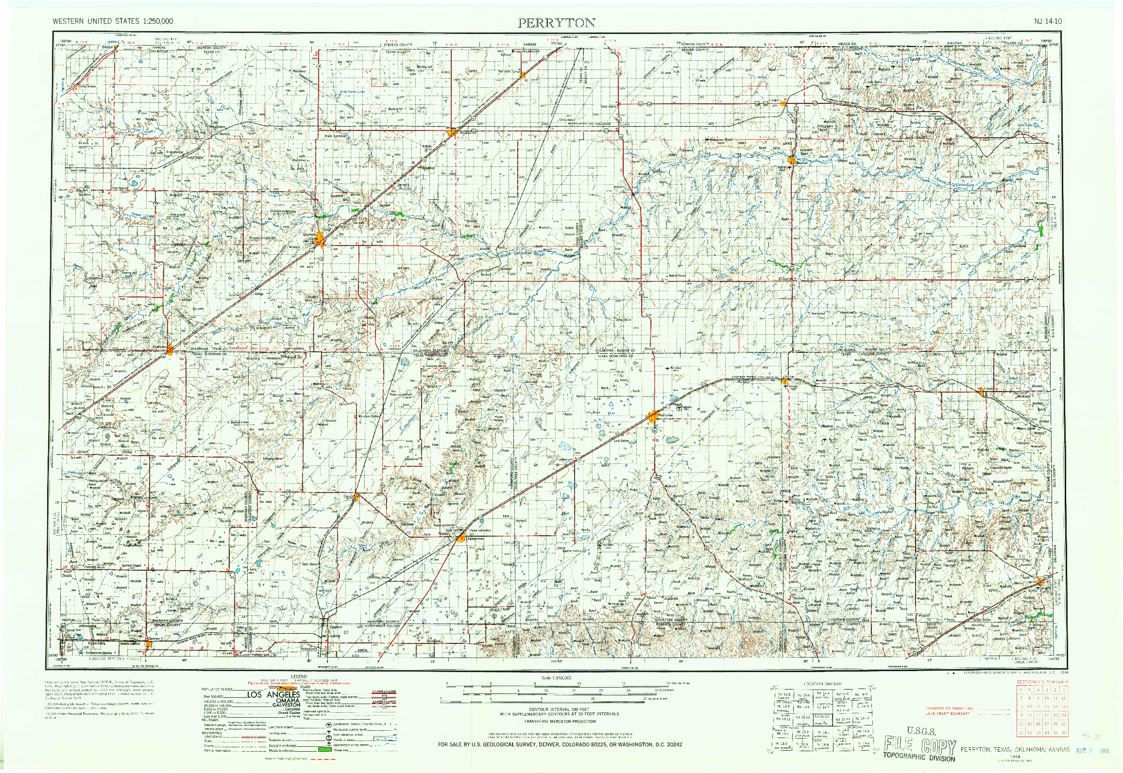 USGS 1:250000-SCALE QUADRANGLE FOR PERRYTON, TX 1954