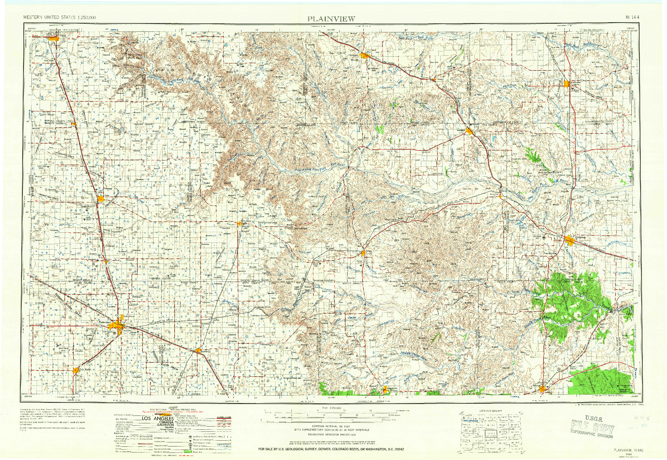 USGS 1:250000-SCALE QUADRANGLE FOR PLAINVIEW, TX 1954