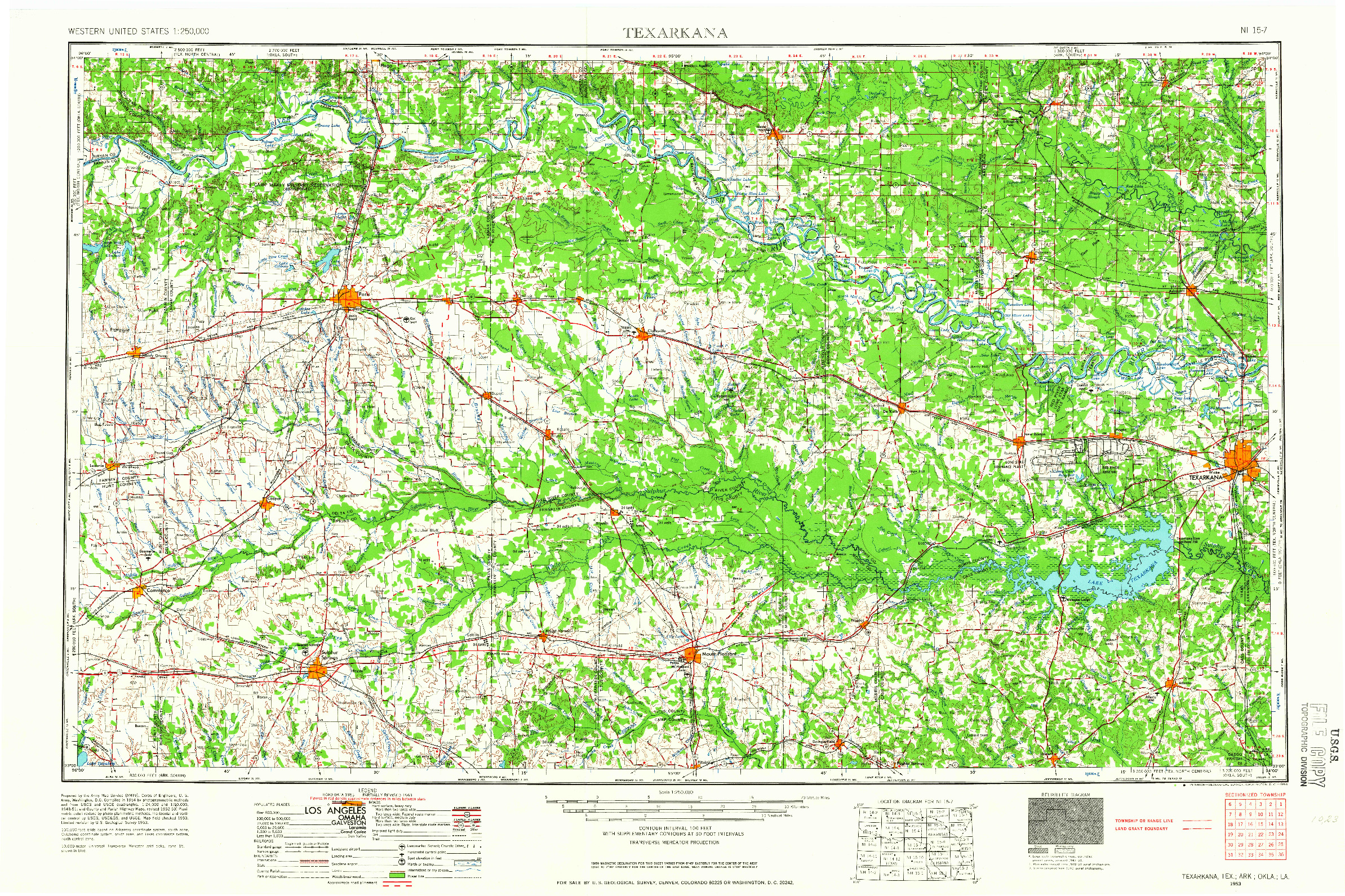 USGS 1:250000-SCALE QUADRANGLE FOR TEXARKANA, TX 1953