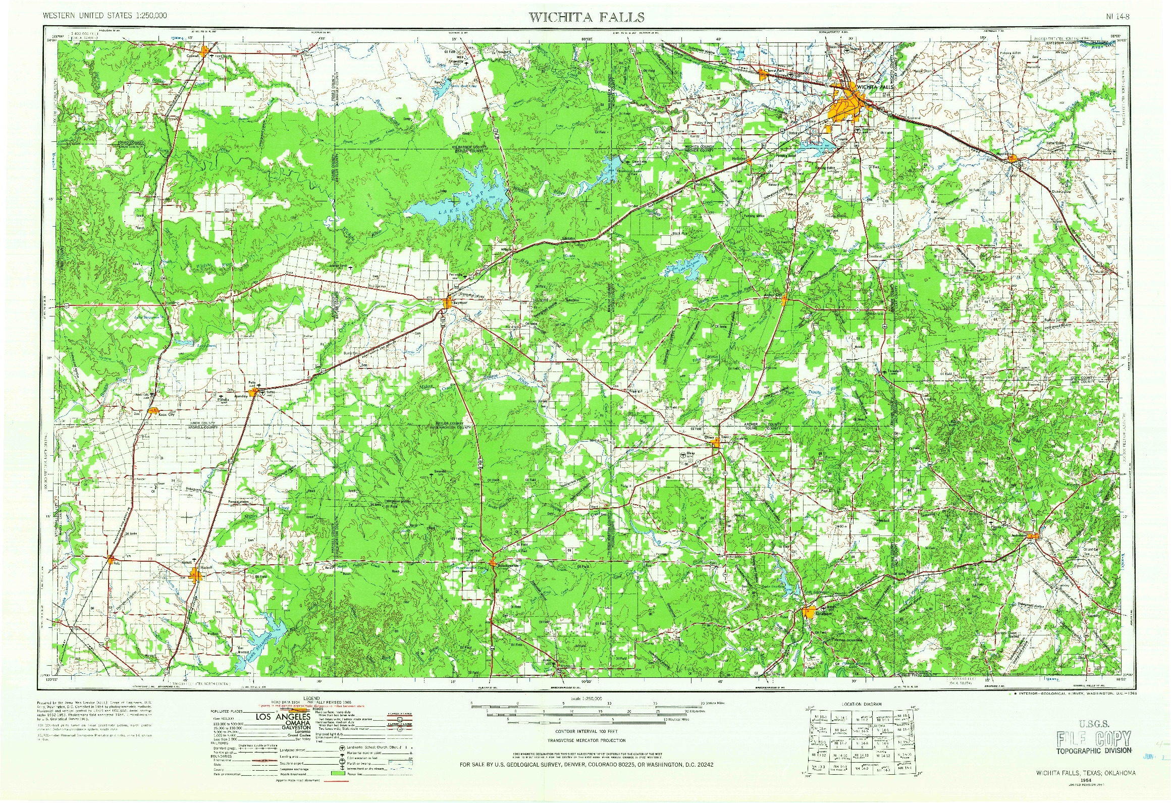 USGS 1:250000-SCALE QUADRANGLE FOR WICHITA FALLS, TX 1954