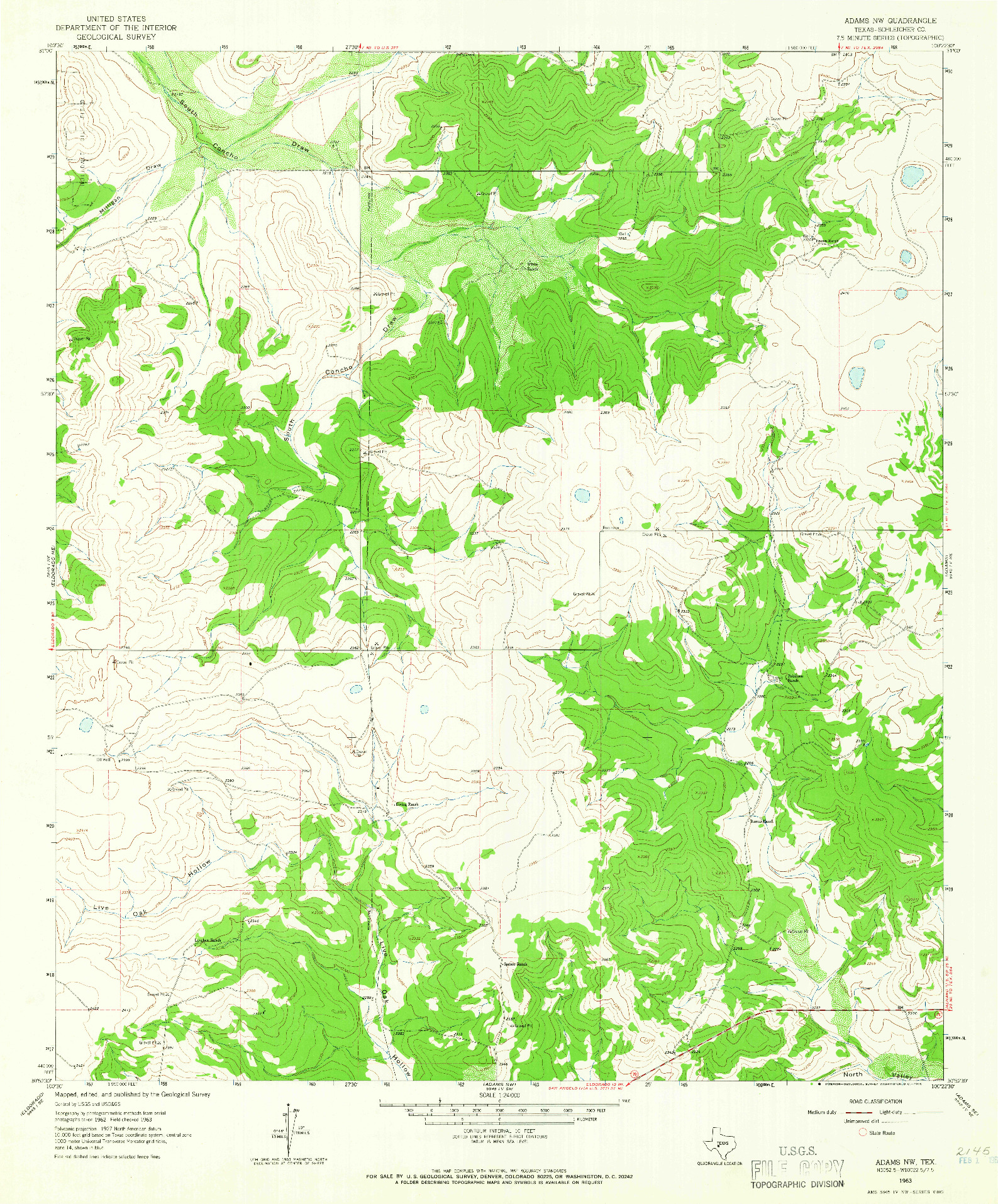 USGS 1:24000-SCALE QUADRANGLE FOR ADAMS NW, TX 1963