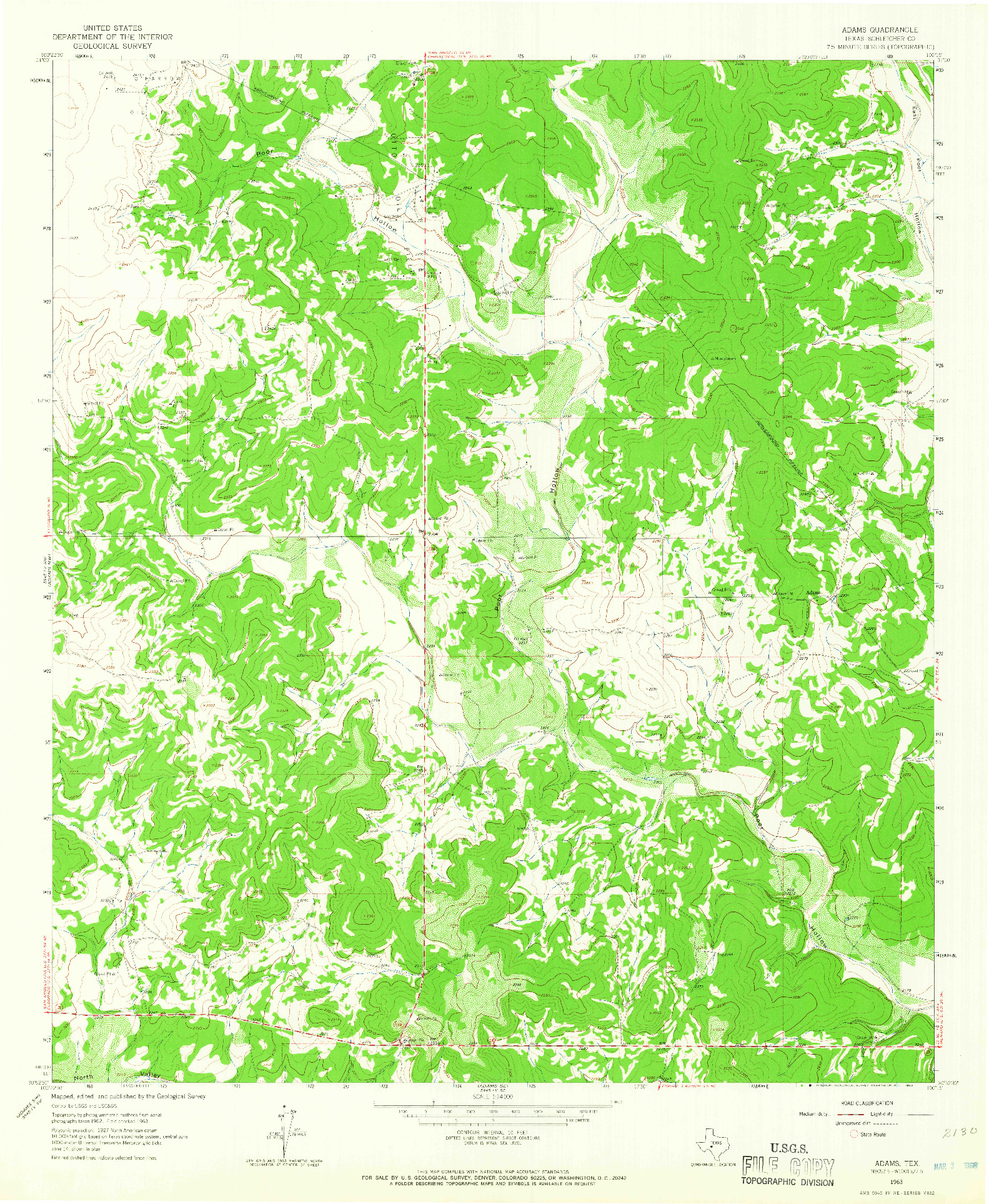 USGS 1:24000-SCALE QUADRANGLE FOR ADAMS, TX 1963