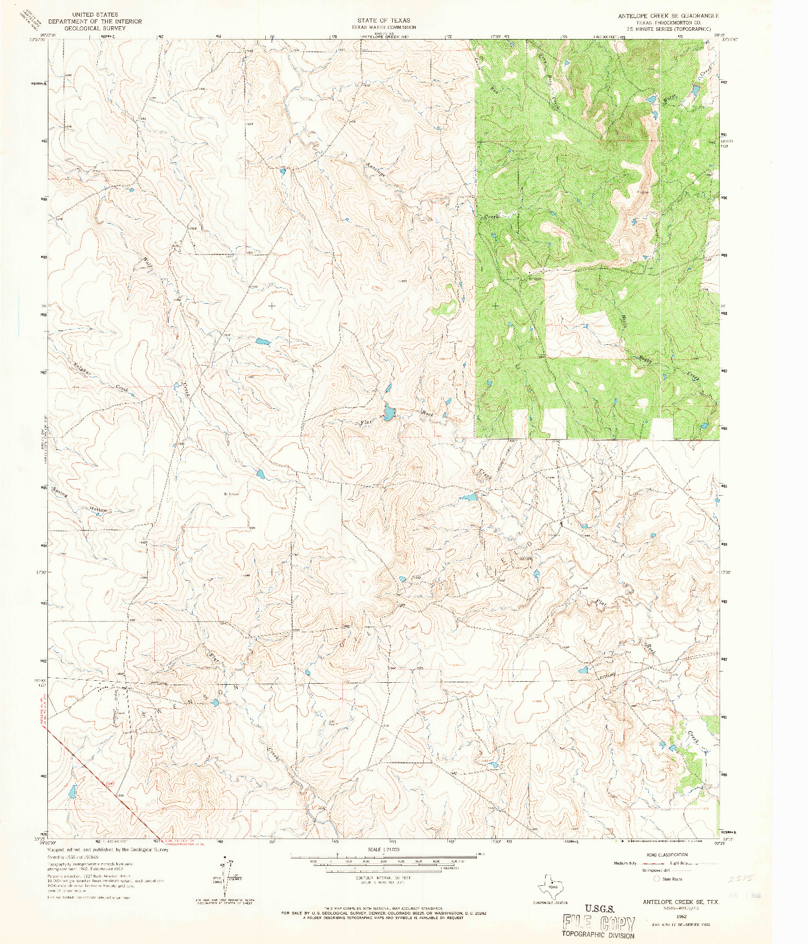 USGS 1:24000-SCALE QUADRANGLE FOR ANTELOPE CREEK SE, TX 1962