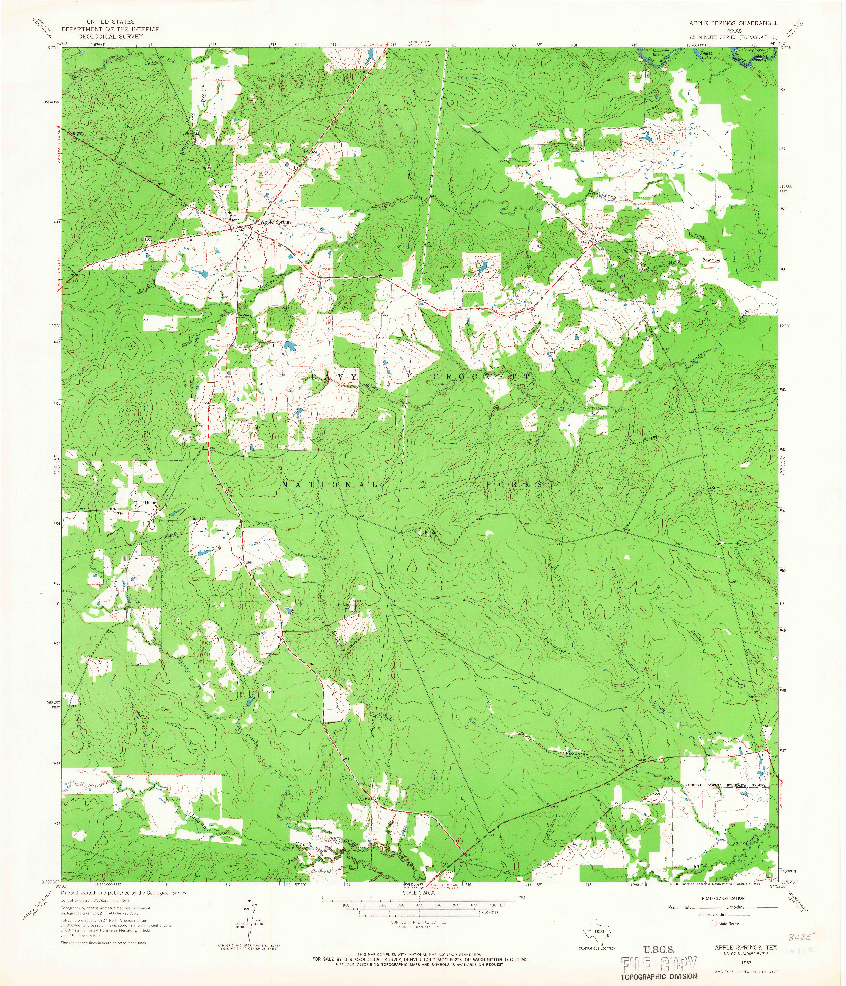 USGS 1:24000-SCALE QUADRANGLE FOR APPLE SPRINGS, TX 1963