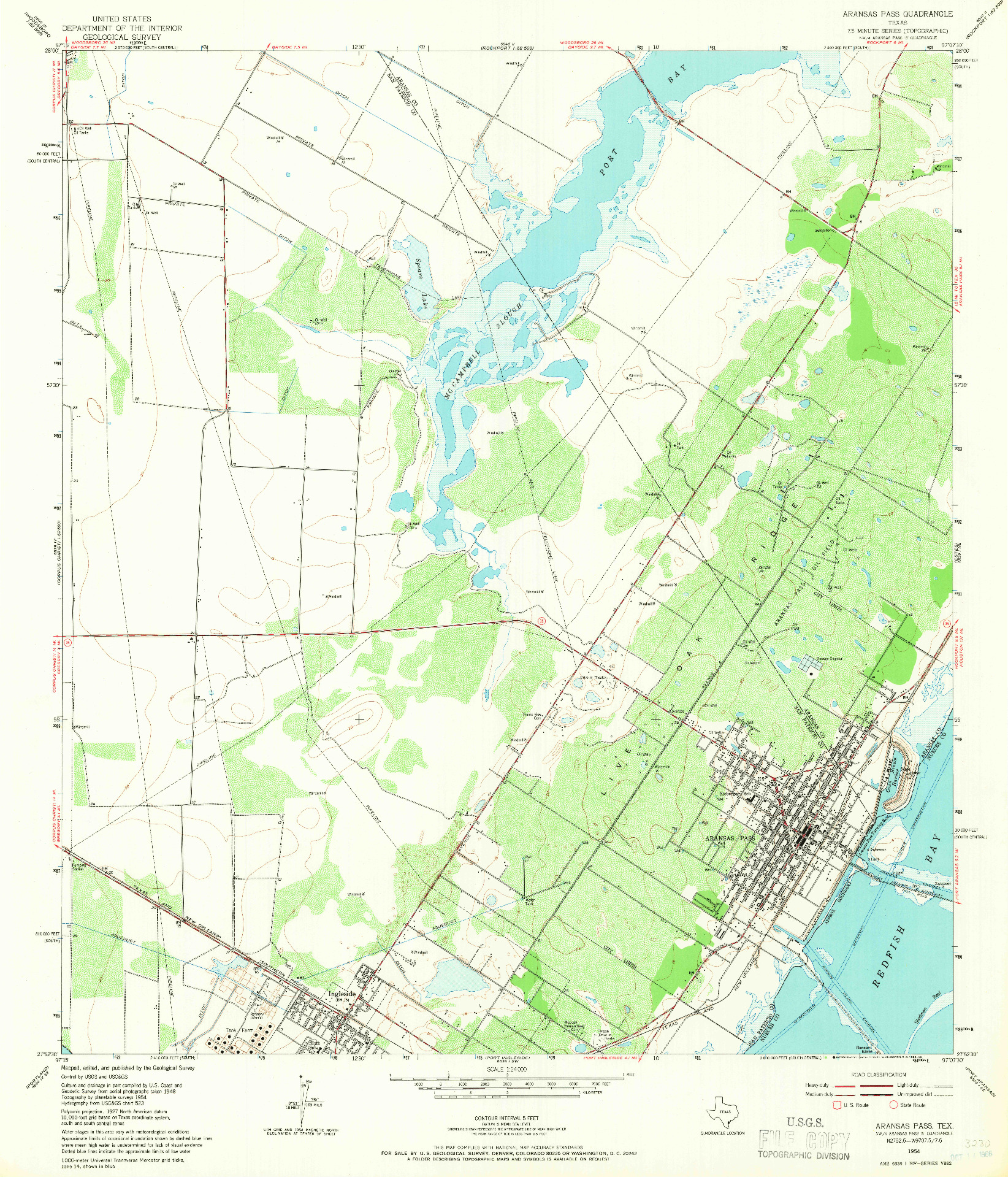 USGS 1:24000-SCALE QUADRANGLE FOR ARANSAS PASS, TX 1954