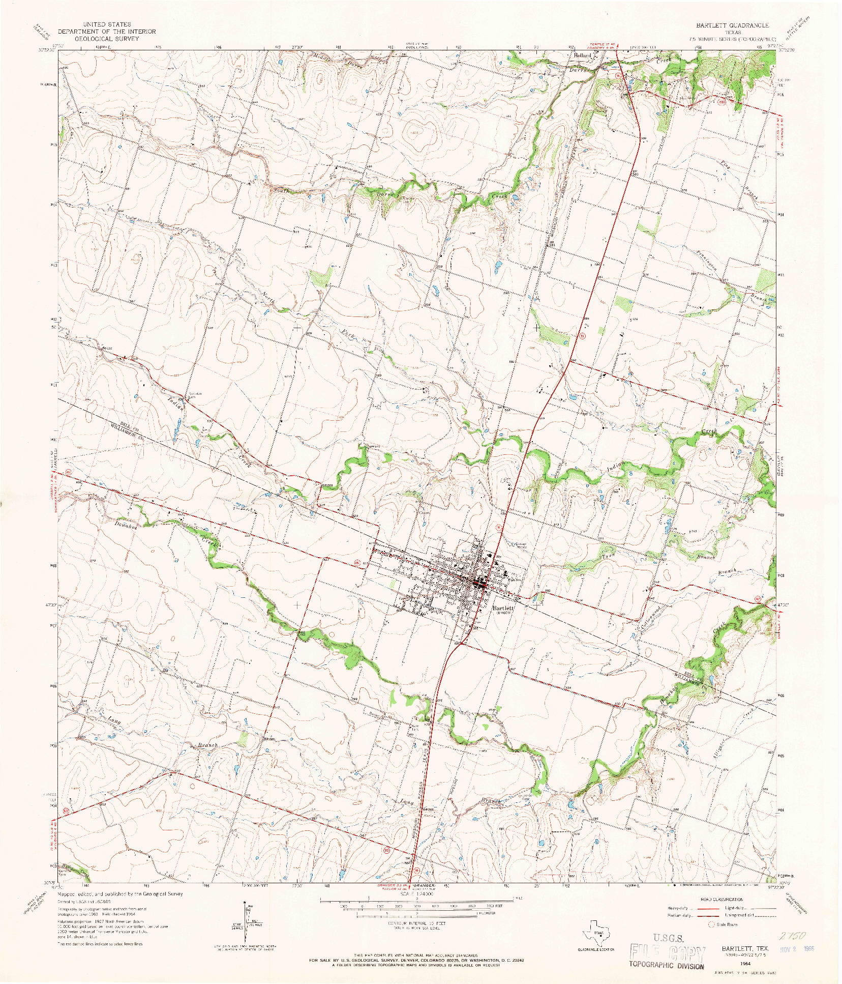 USGS 1:24000-SCALE QUADRANGLE FOR BARTLETT, TX 1964