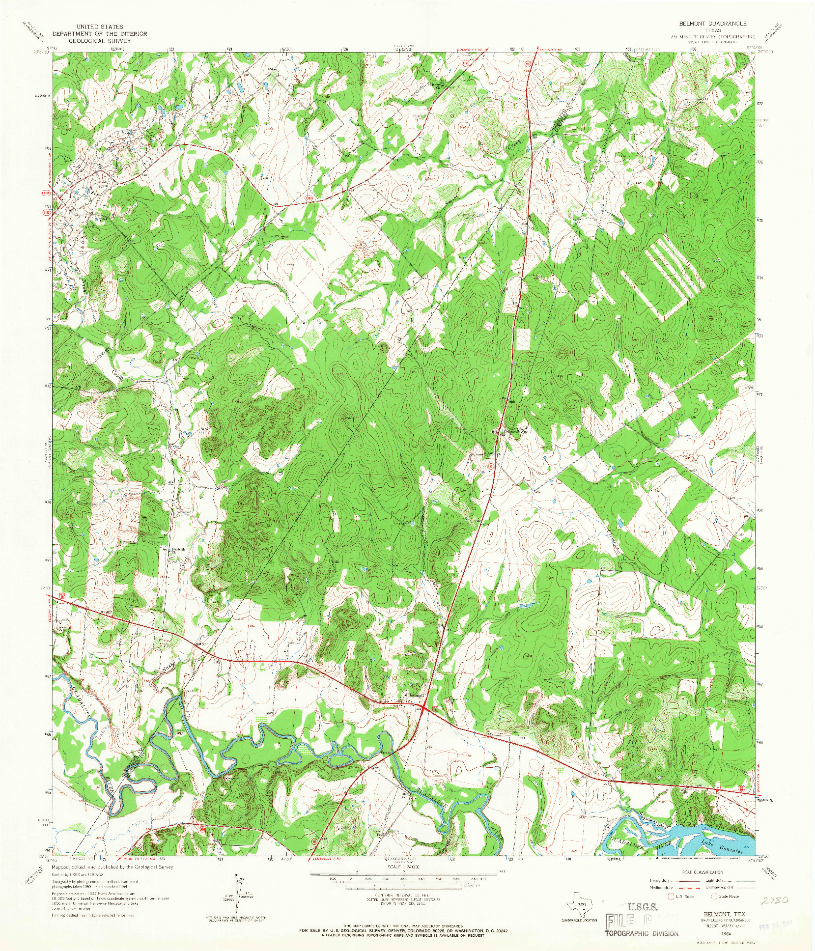 USGS 1:24000-SCALE QUADRANGLE FOR BELMONT, TX 1964