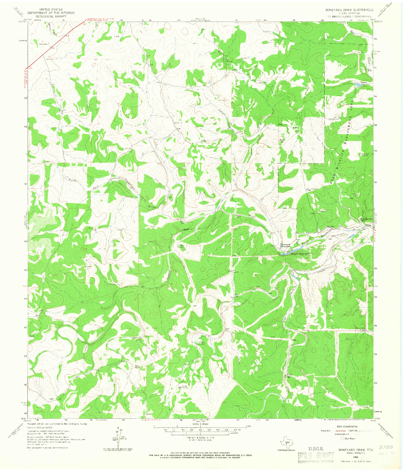 USGS 1:24000-SCALE QUADRANGLE FOR BONEYARD DRAW, TX 1964