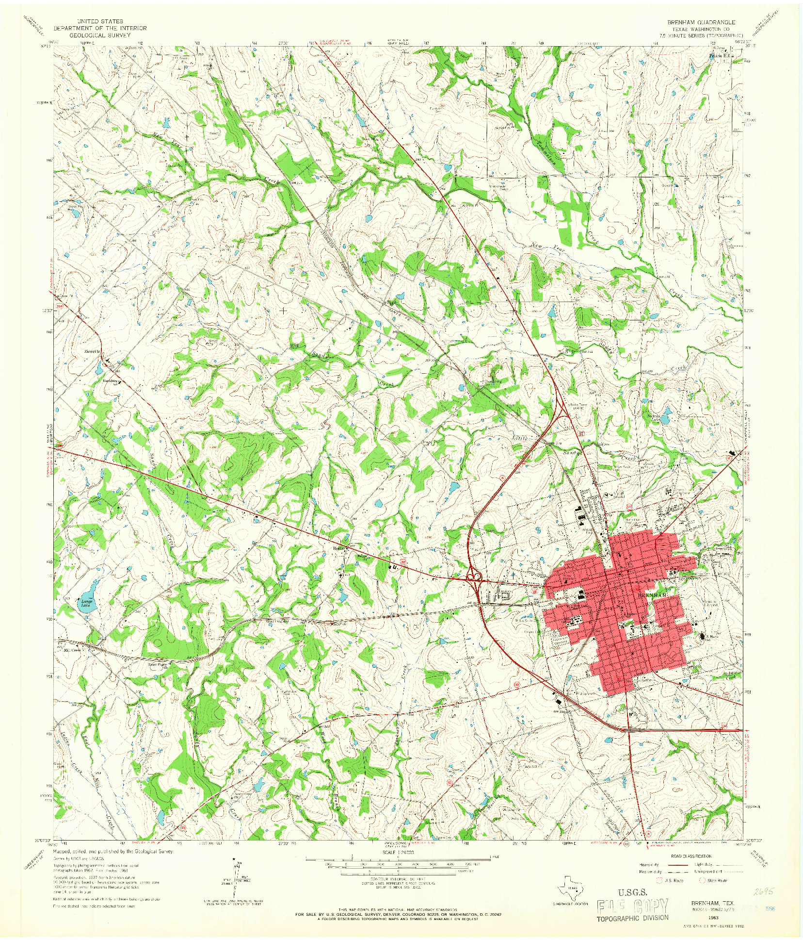 USGS 1:24000-SCALE QUADRANGLE FOR BRENHAM, TX 1963