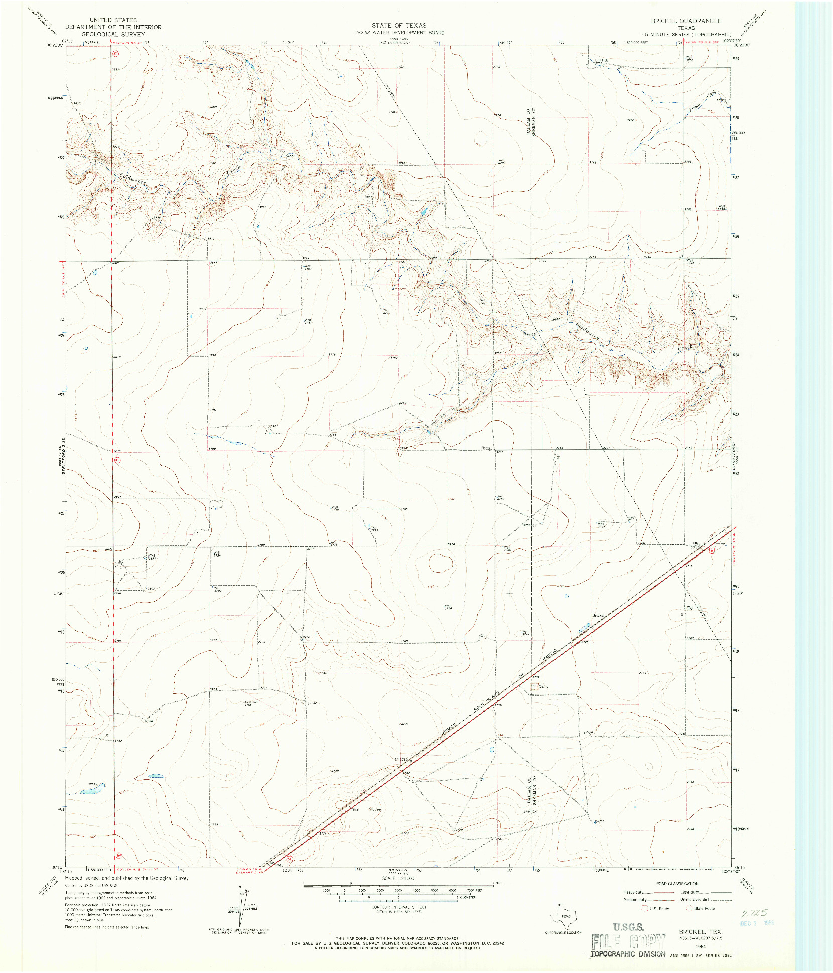 USGS 1:24000-SCALE QUADRANGLE FOR BRICKEL, TX 1964