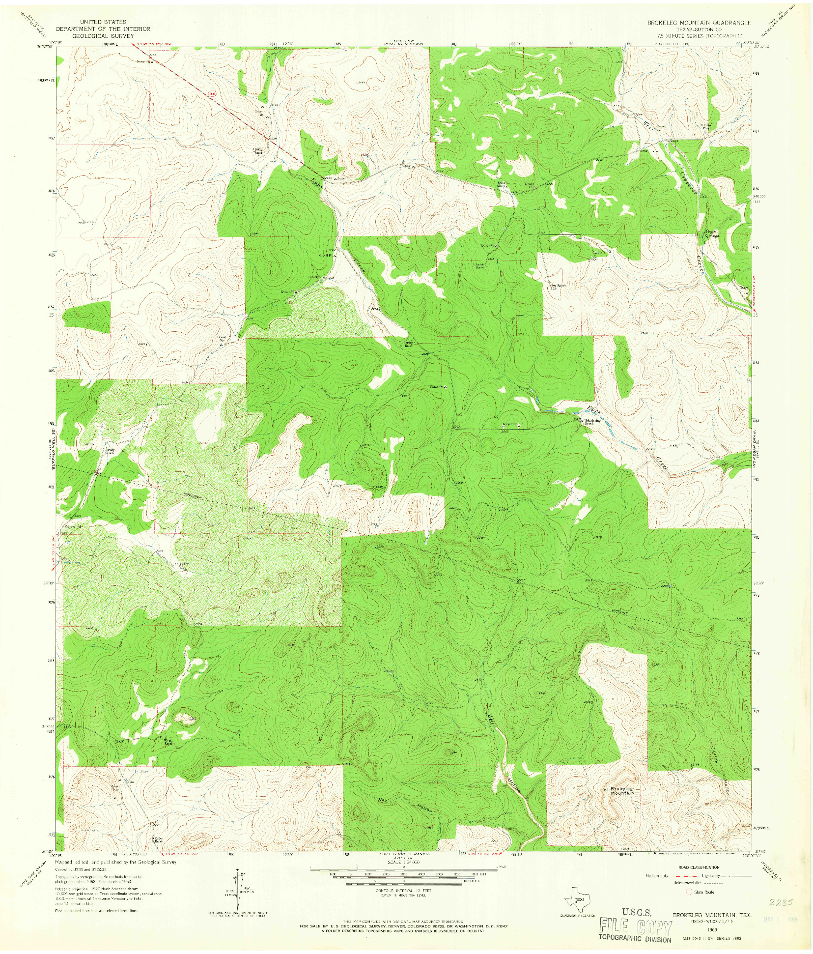 USGS 1:24000-SCALE QUADRANGLE FOR BROKELEG MOUNTAIN, TX 1963