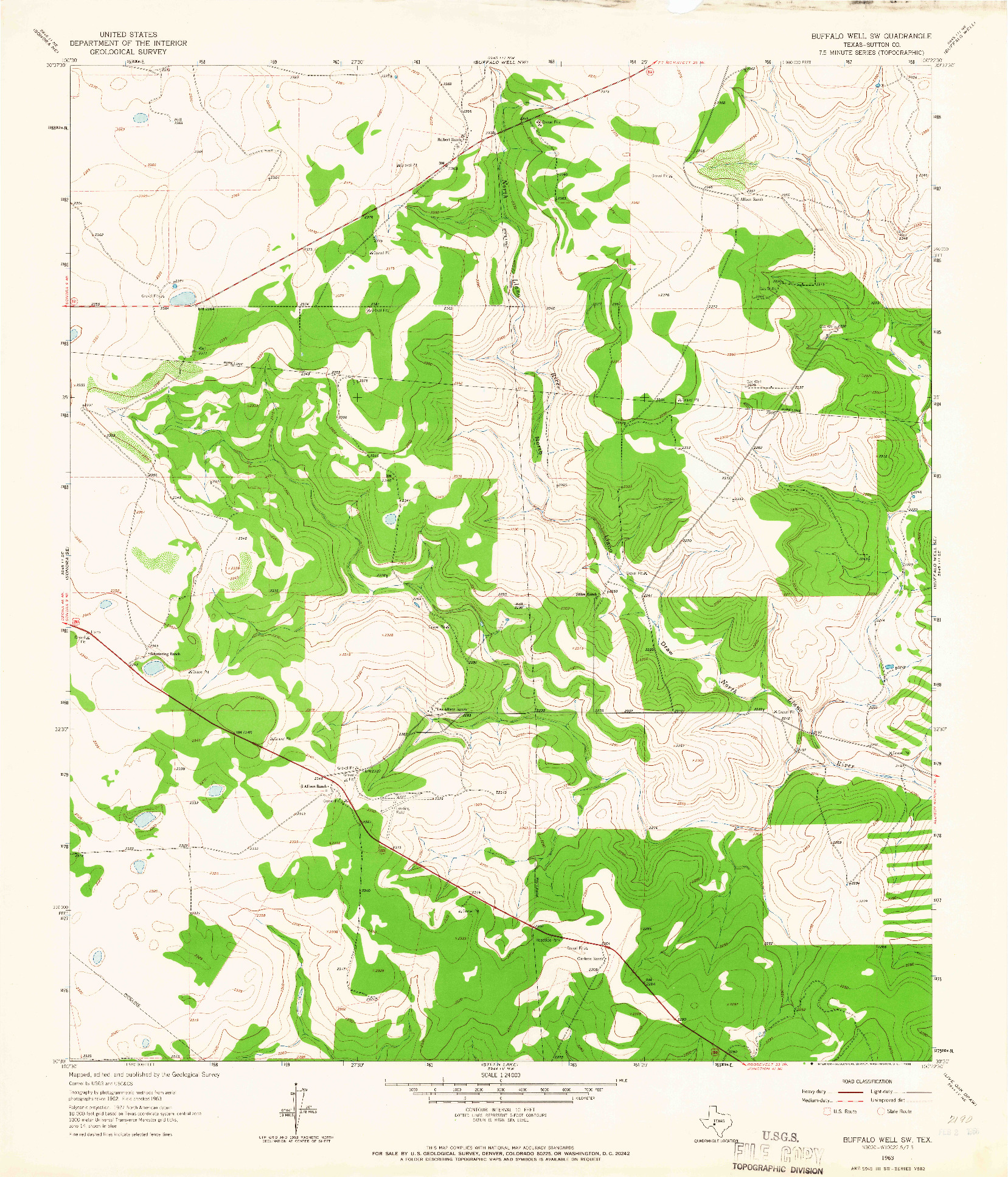 USGS 1:24000-SCALE QUADRANGLE FOR BUFFALO WELL SW, TX 1963
