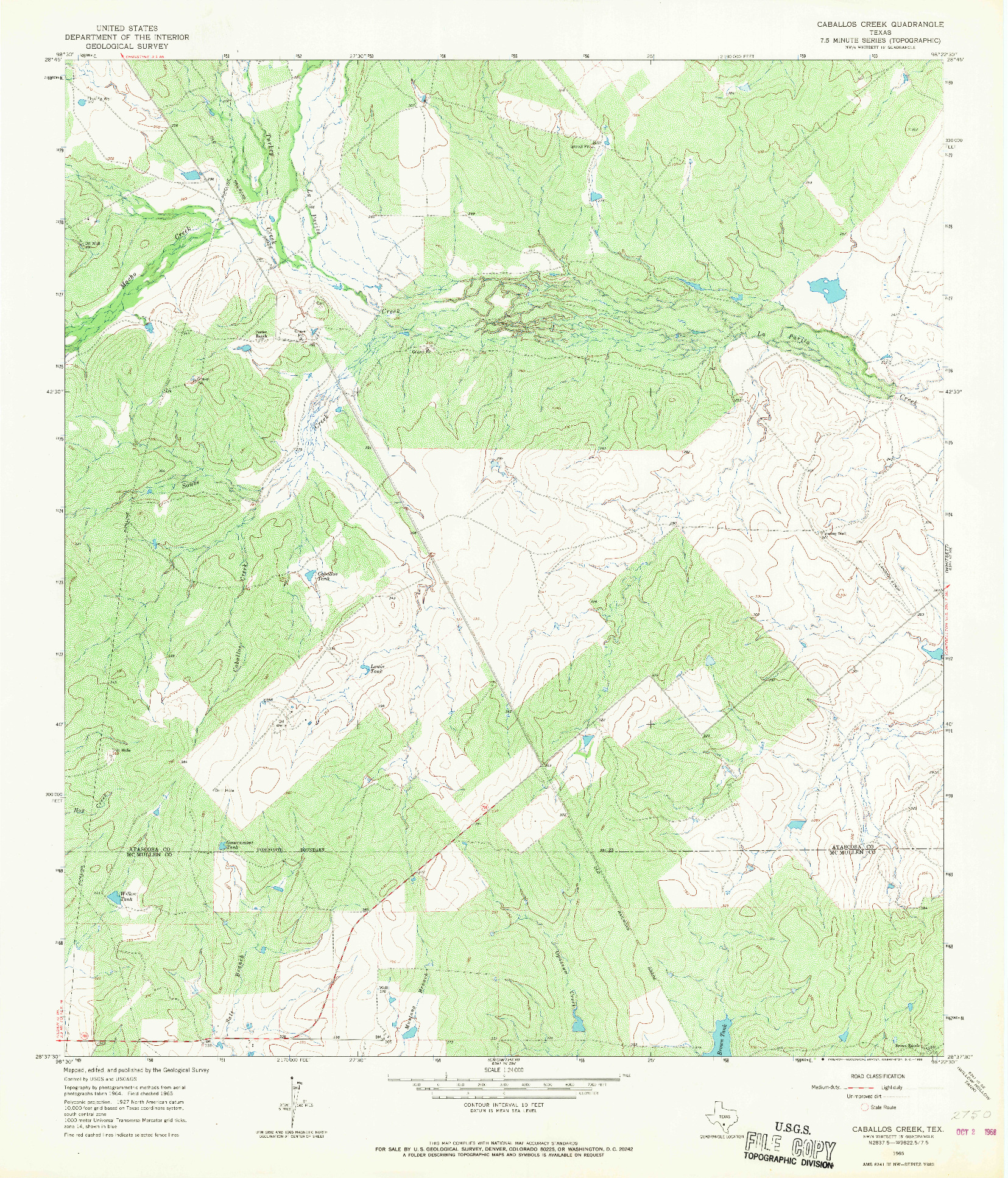 USGS 1:24000-SCALE QUADRANGLE FOR CABALLOS CREEK, TX 1965