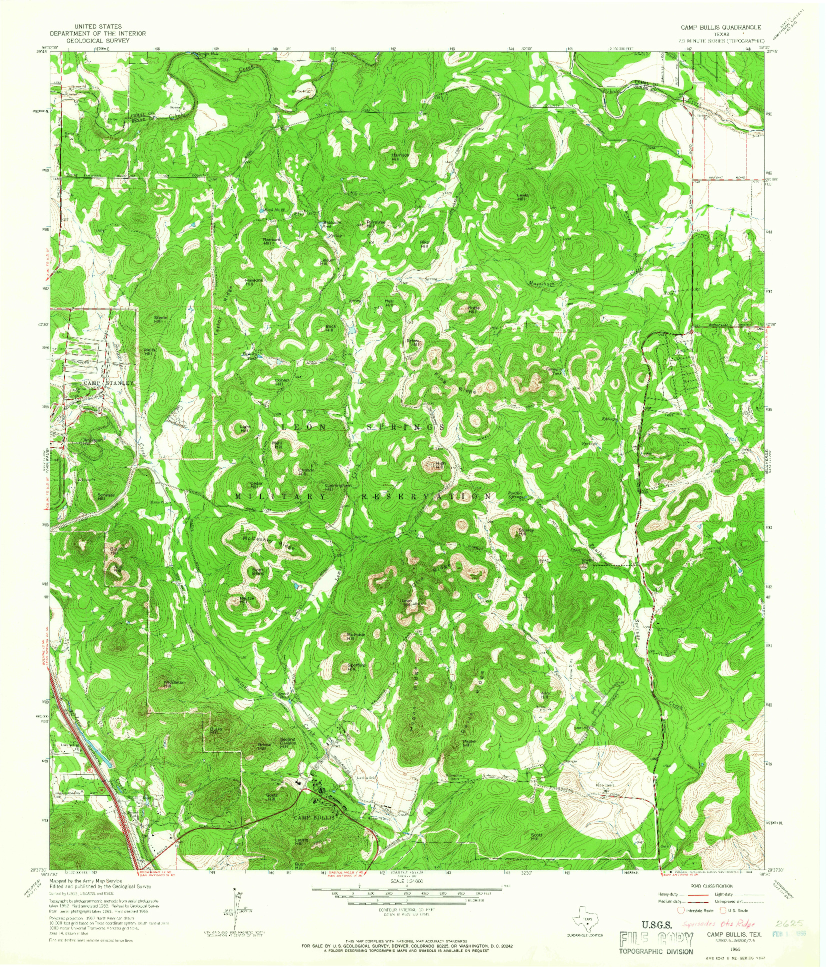 USGS 1:24000-SCALE QUADRANGLE FOR CAMP BULLIS, TX 1965