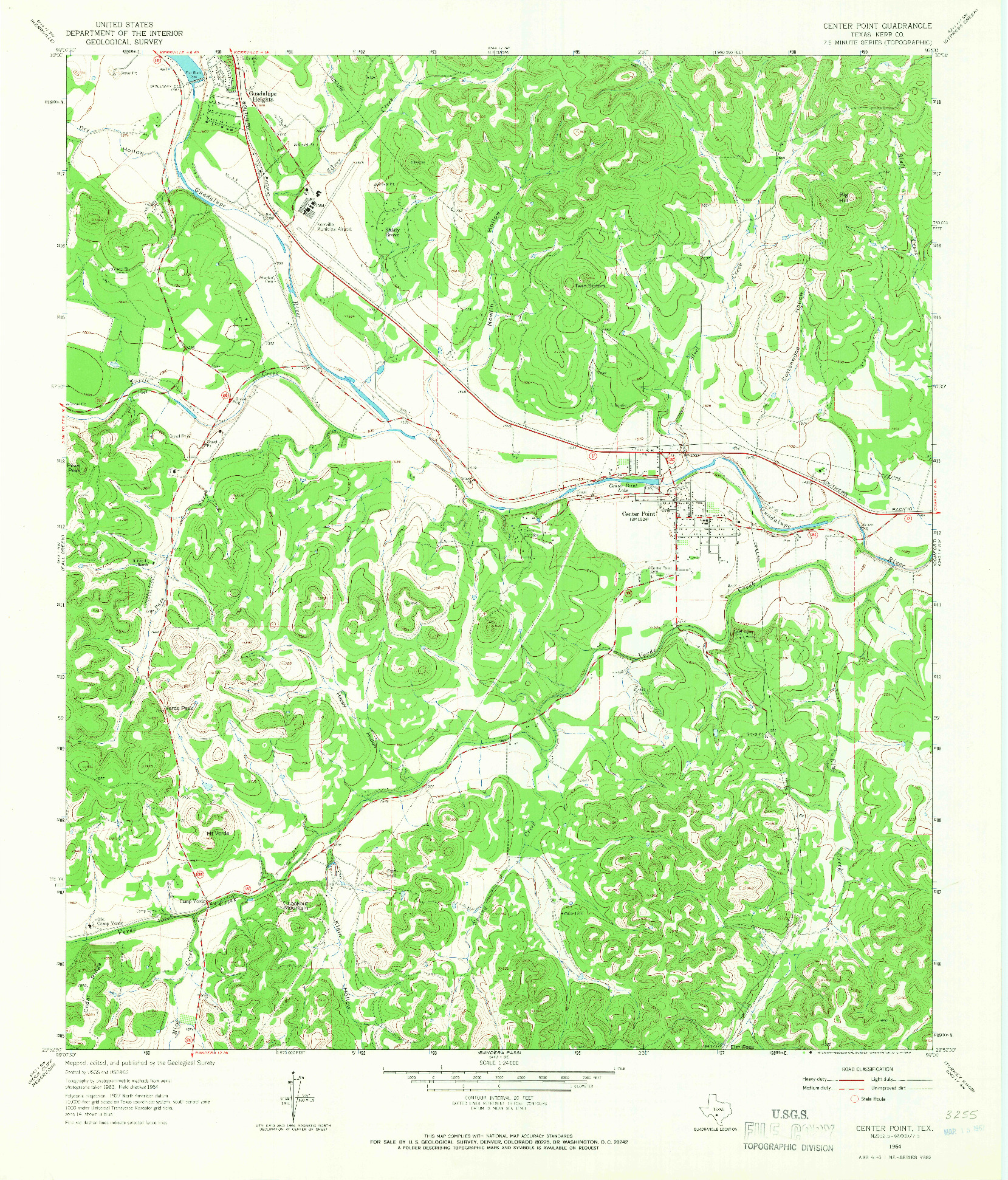 USGS 1:24000-SCALE QUADRANGLE FOR CENTER POINT, TX 1964