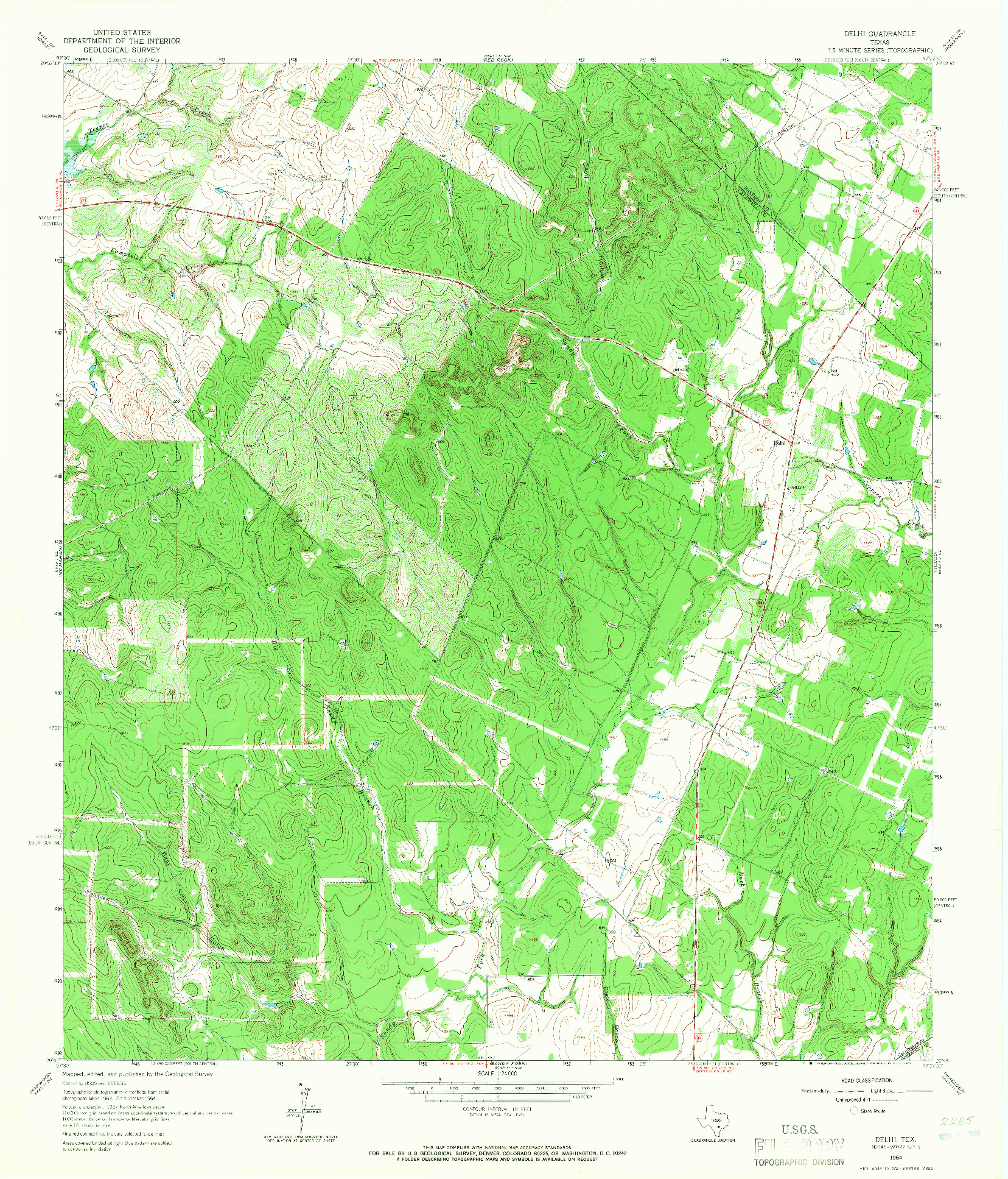 USGS 1:24000-SCALE QUADRANGLE FOR DELHI, TX 1964