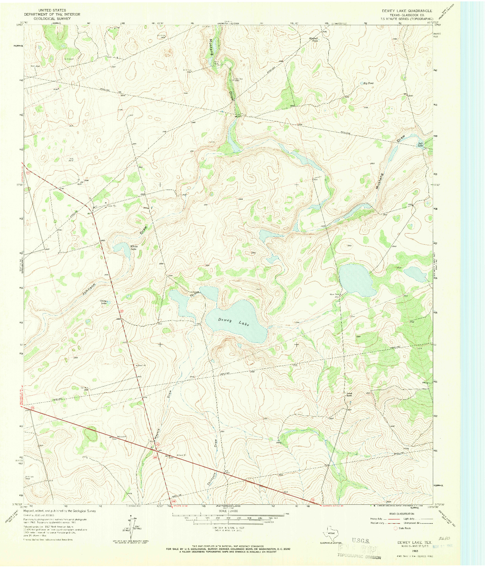 USGS 1:24000-SCALE QUADRANGLE FOR DEWEY LAKE, TX 1965