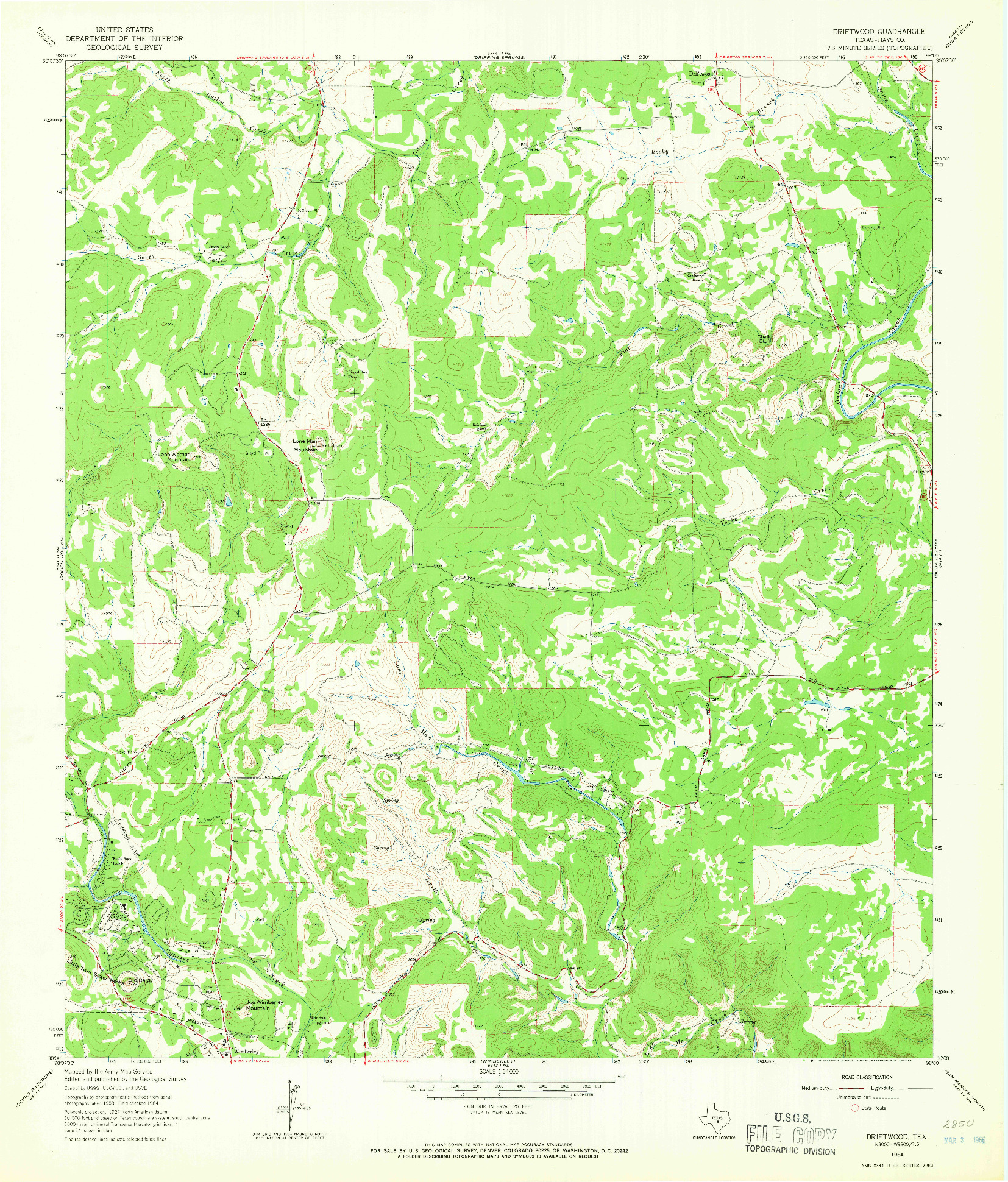 USGS 1:24000-SCALE QUADRANGLE FOR DRIFTWOOD, TX 1964