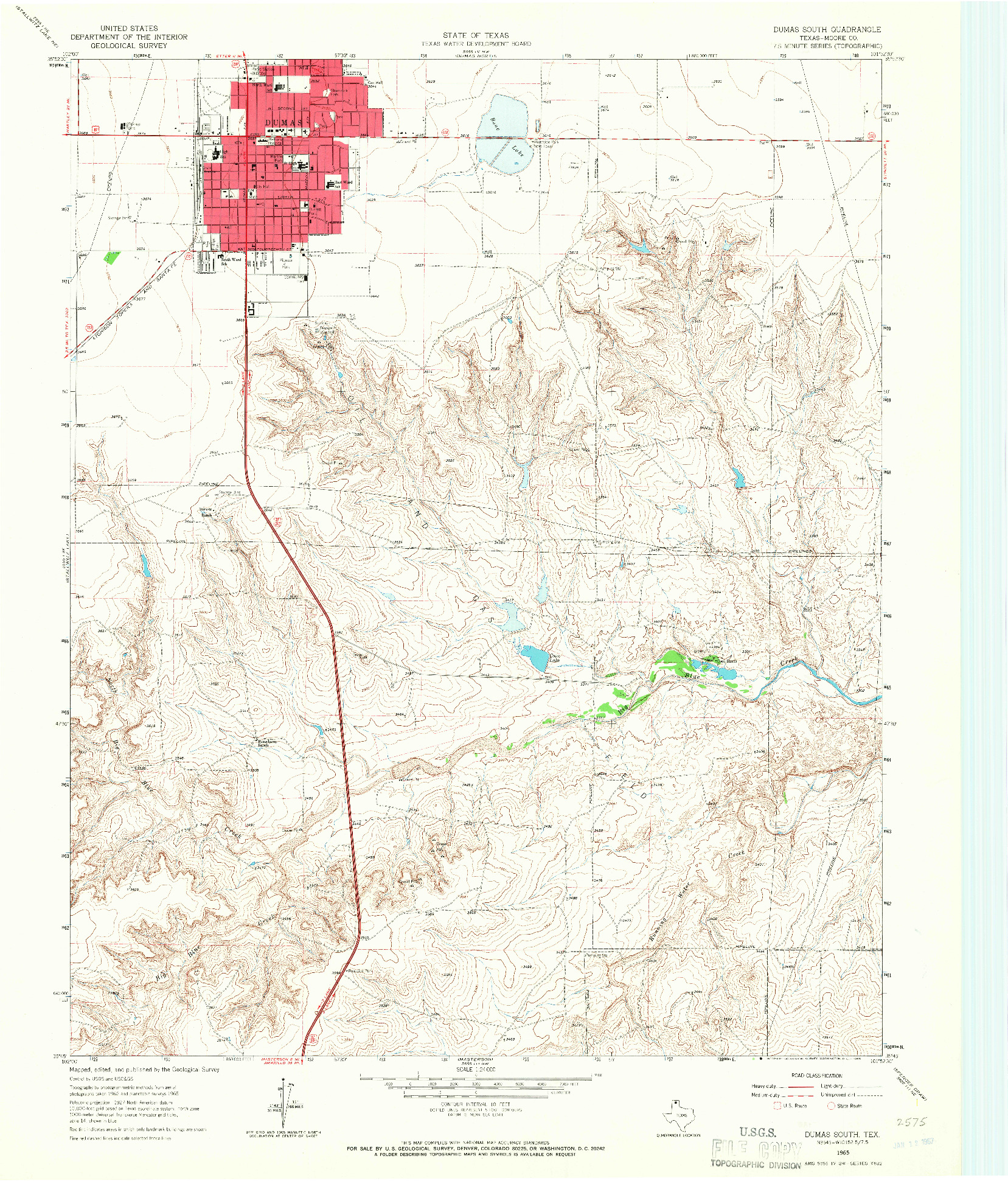 USGS 1:24000-SCALE QUADRANGLE FOR DUMAS SOUTH, TX 1965