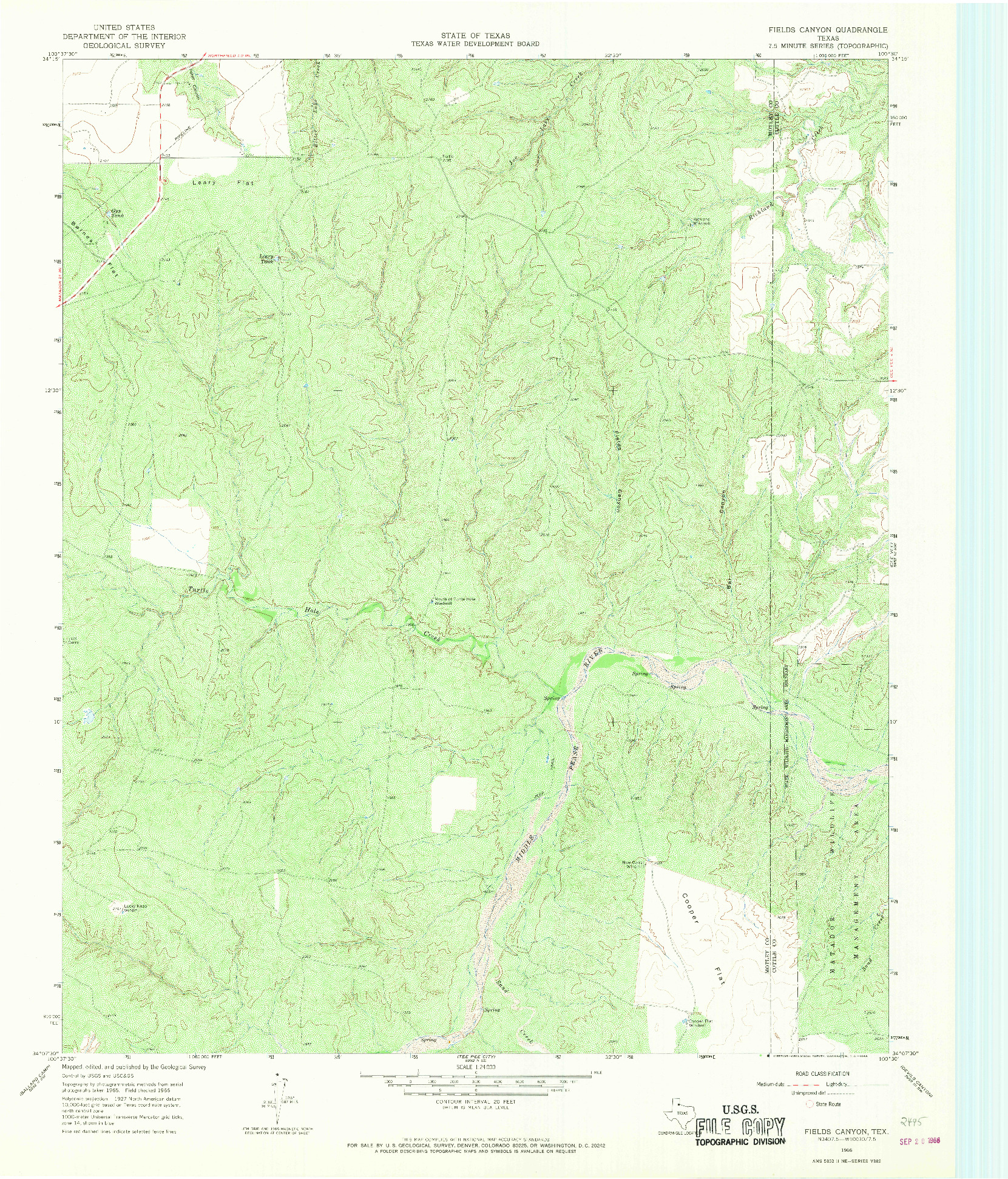 USGS 1:24000-SCALE QUADRANGLE FOR FIELDS CANYON, TX 1966