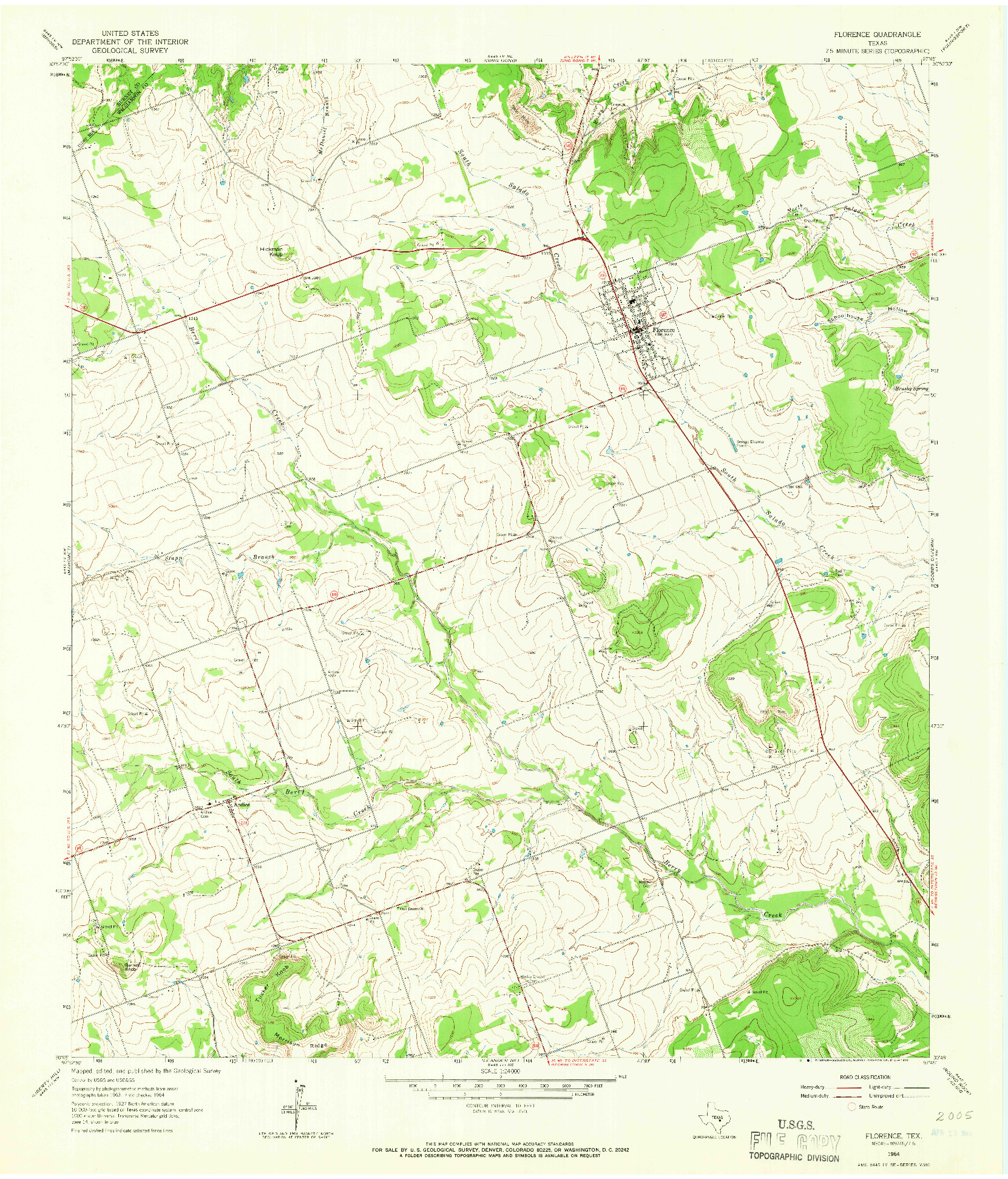 USGS 1:24000-SCALE QUADRANGLE FOR FLORENCE, TX 1964