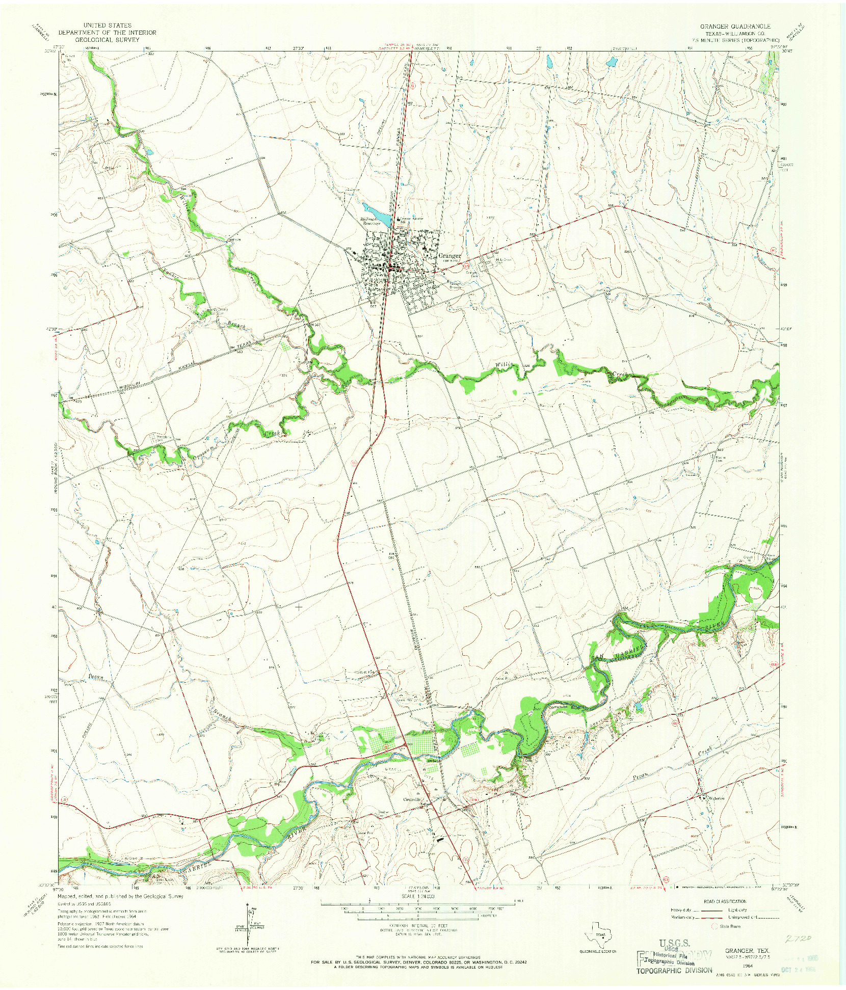 USGS 1:24000-SCALE QUADRANGLE FOR GRANGER, TX 1964