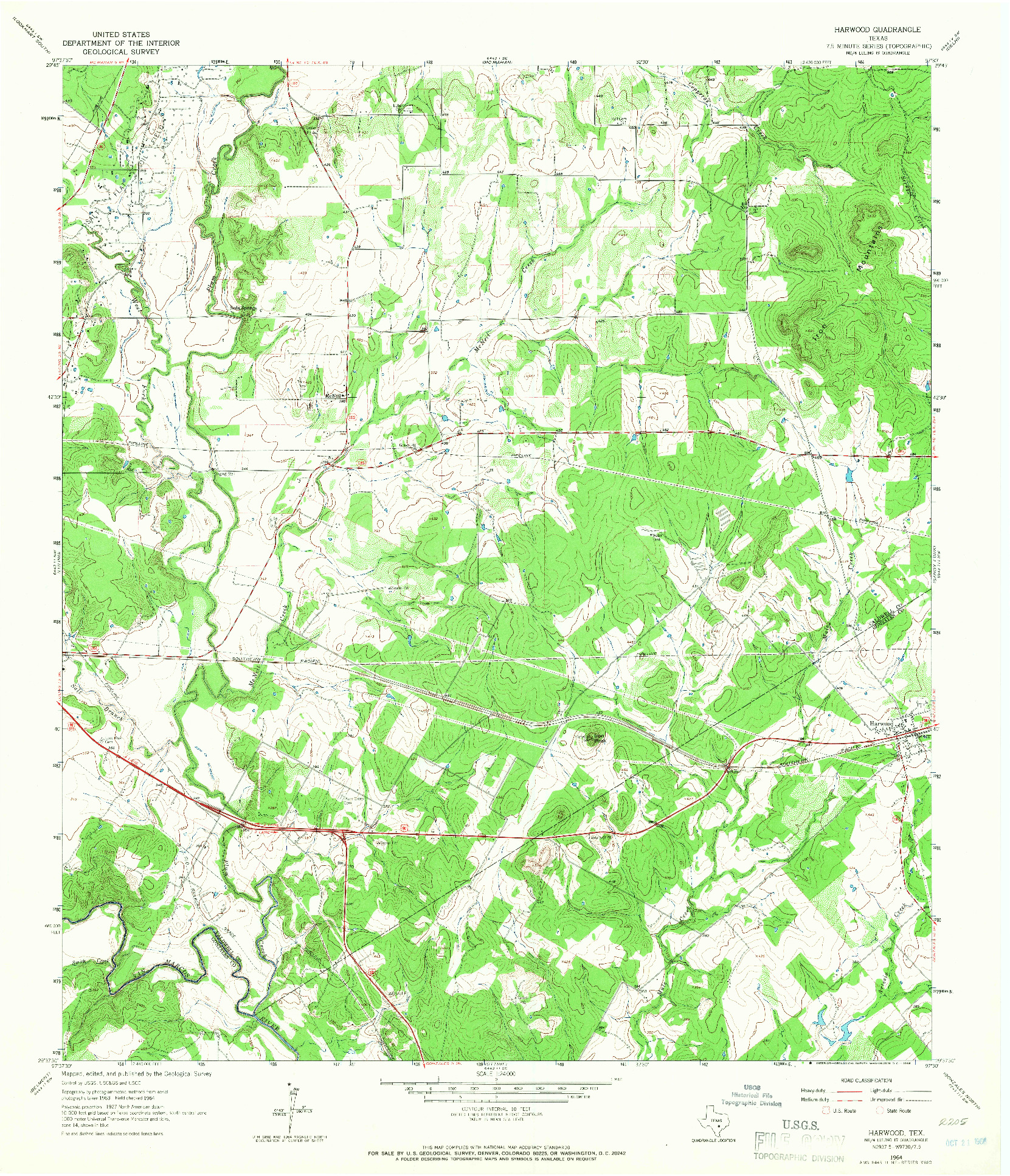 USGS 1:24000-SCALE QUADRANGLE FOR HARWOOD, TX 1964