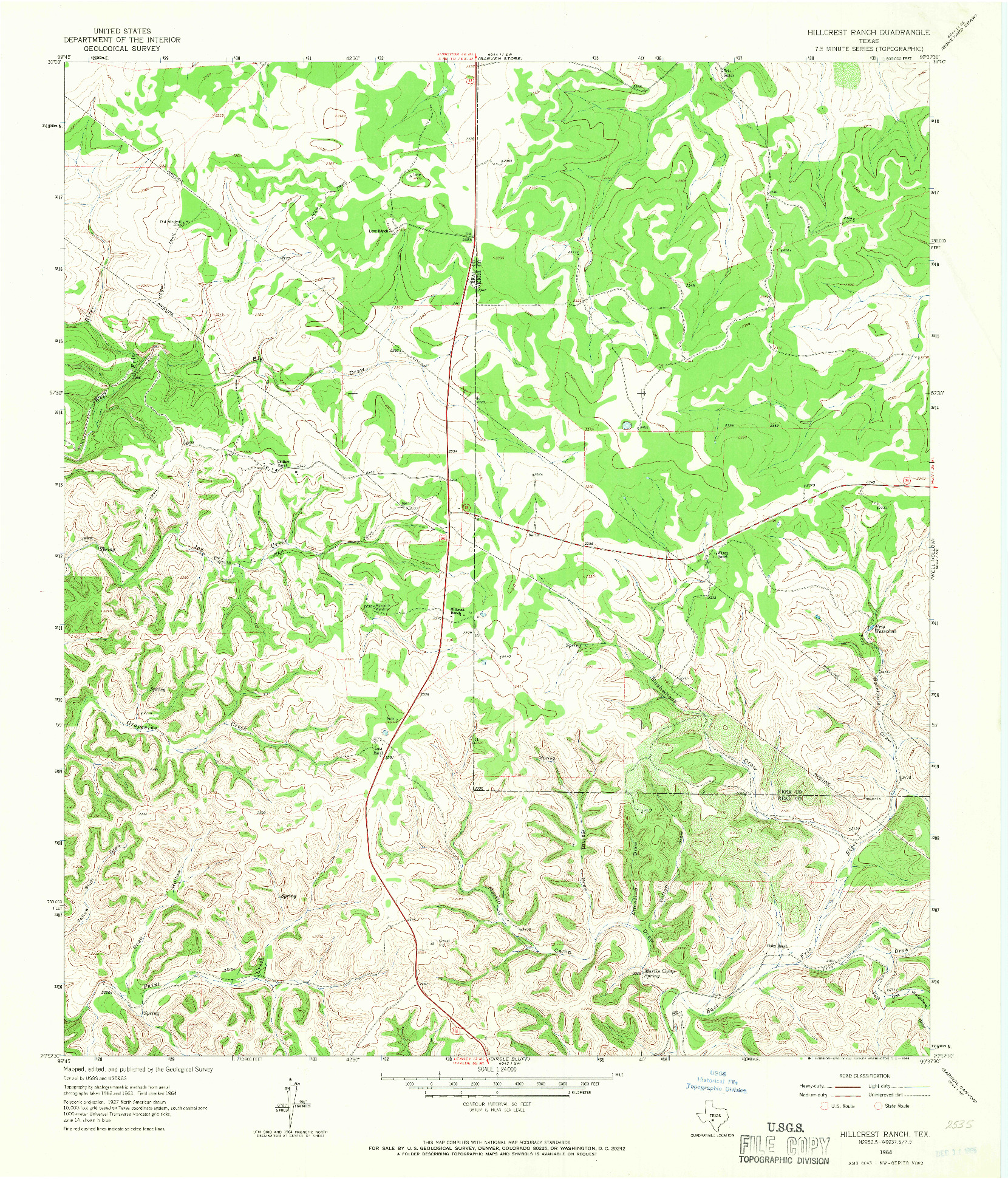 USGS 1:24000-SCALE QUADRANGLE FOR HILLCREST RANCH, TX 1964