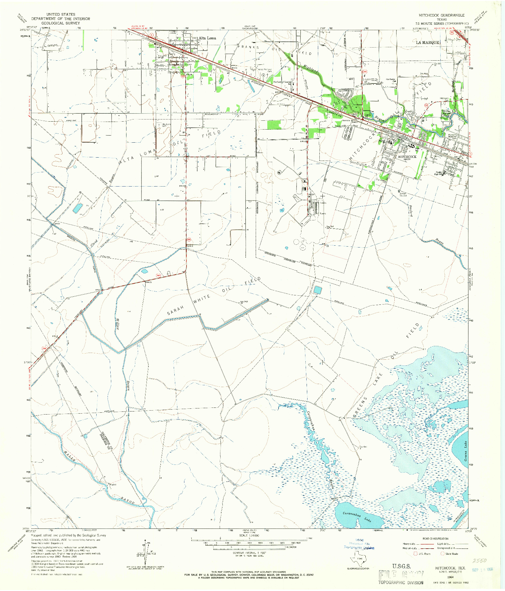 USGS 1:24000-SCALE QUADRANGLE FOR HITCHCOCK, TX 1964