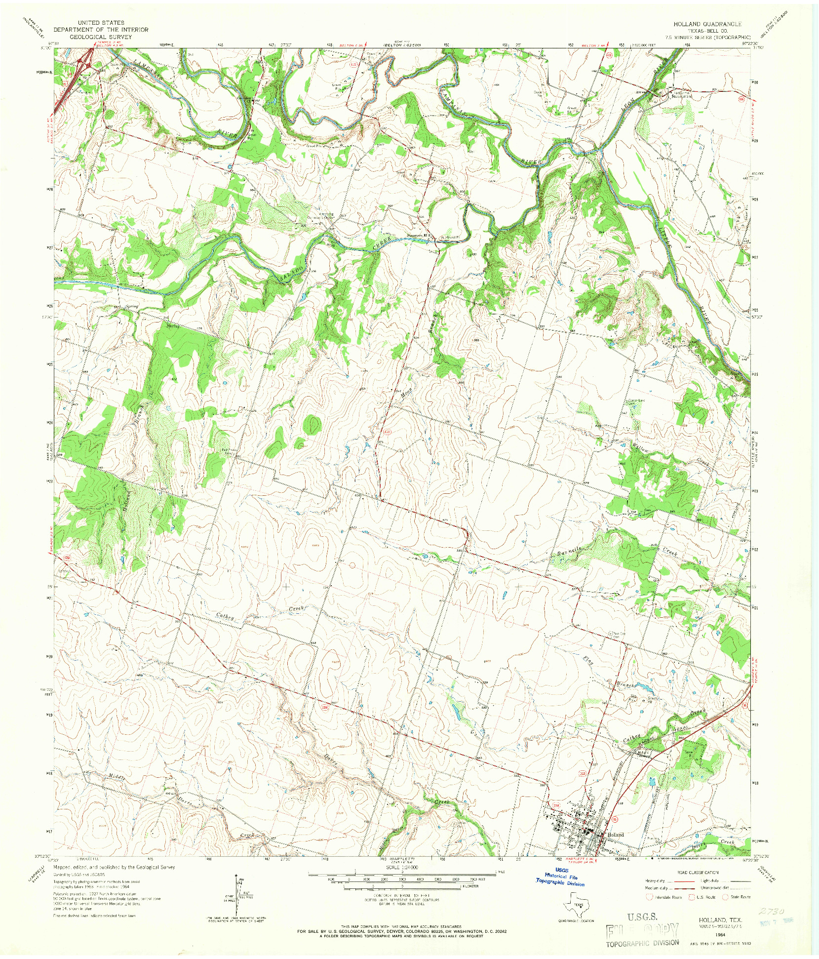 USGS 1:24000-SCALE QUADRANGLE FOR HOLLAND, TX 1964