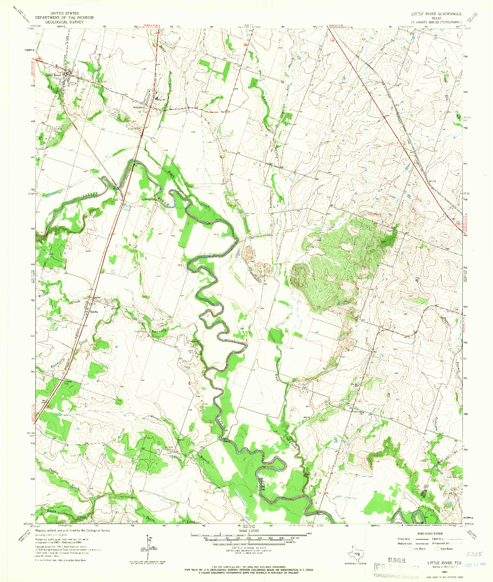 USGS 1:24000-SCALE QUADRANGLE FOR LITTLE RIVER, TX 1964