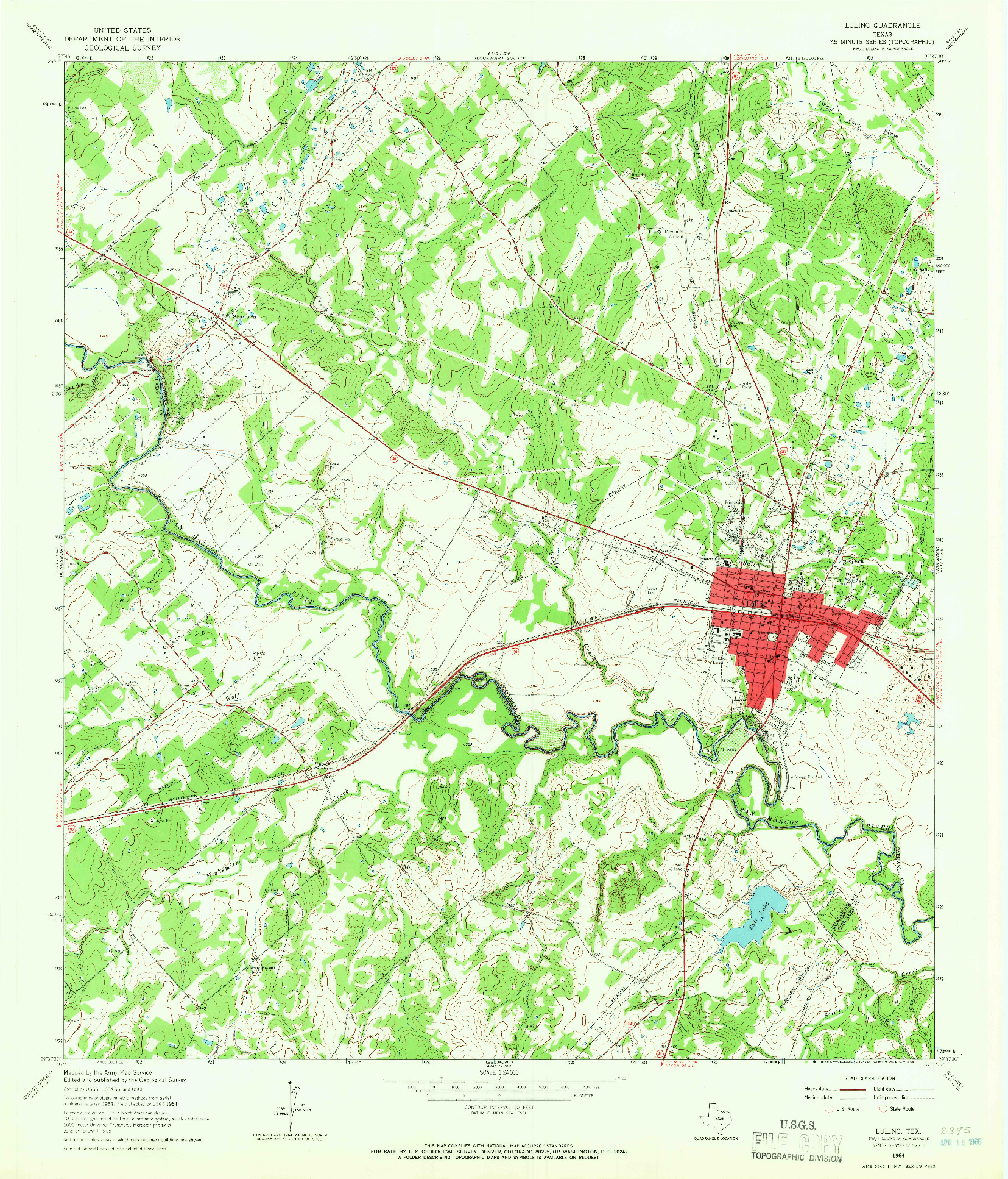 USGS 1:24000-SCALE QUADRANGLE FOR LULING, TX 1964