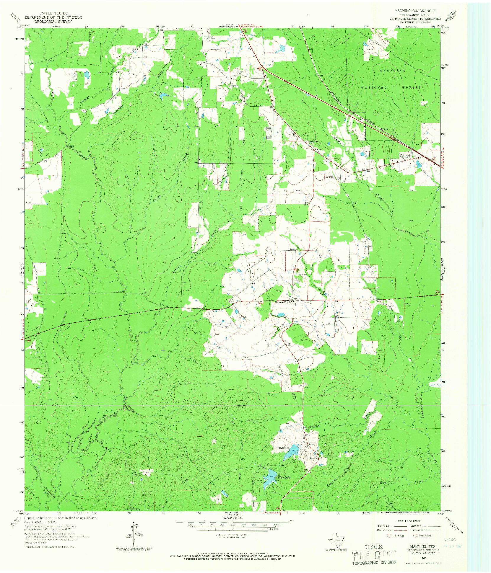 USGS 1:24000-SCALE QUADRANGLE FOR MANNING, TX 1963