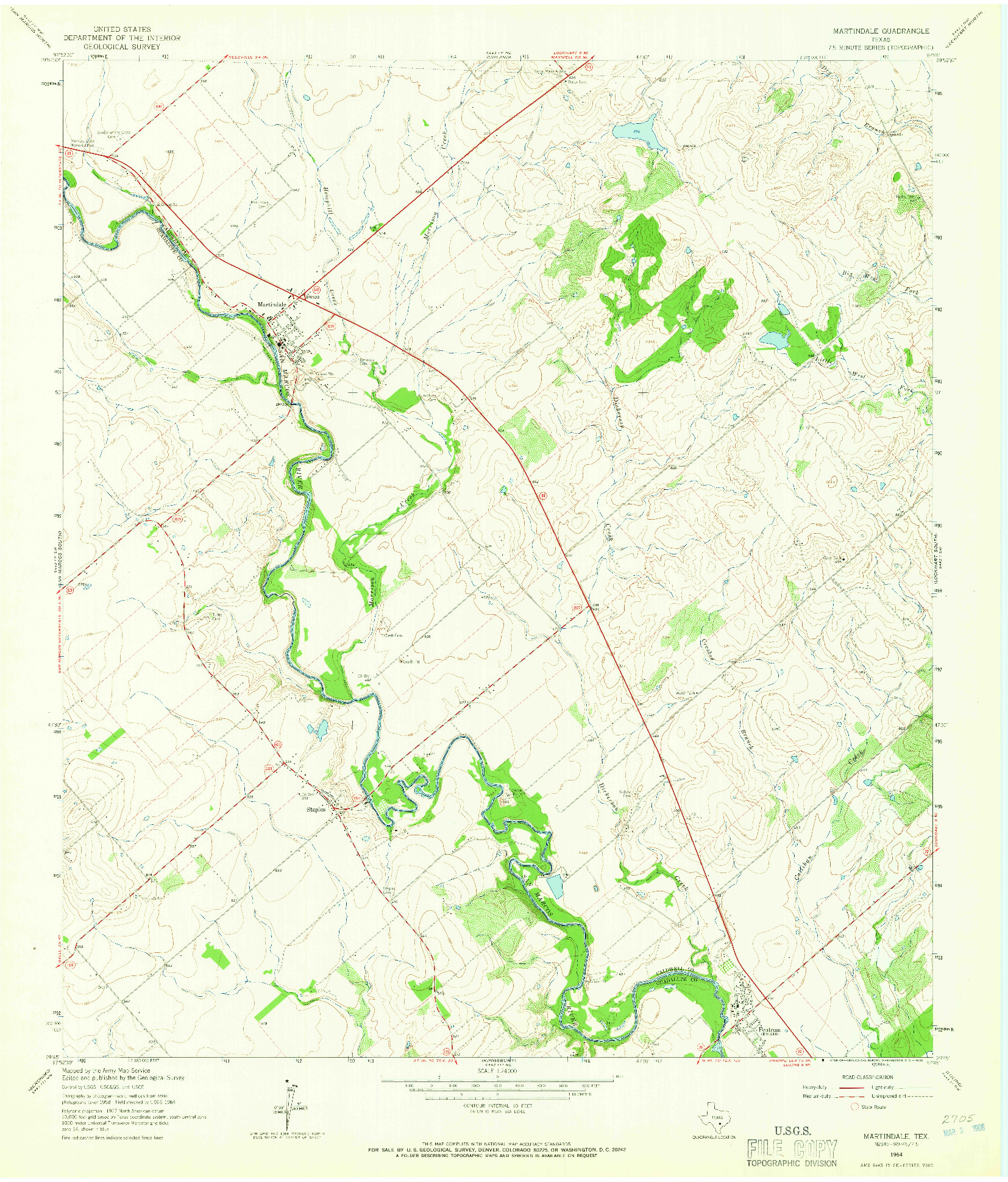 USGS 1:24000-SCALE QUADRANGLE FOR MARTINDALE, TX 1964