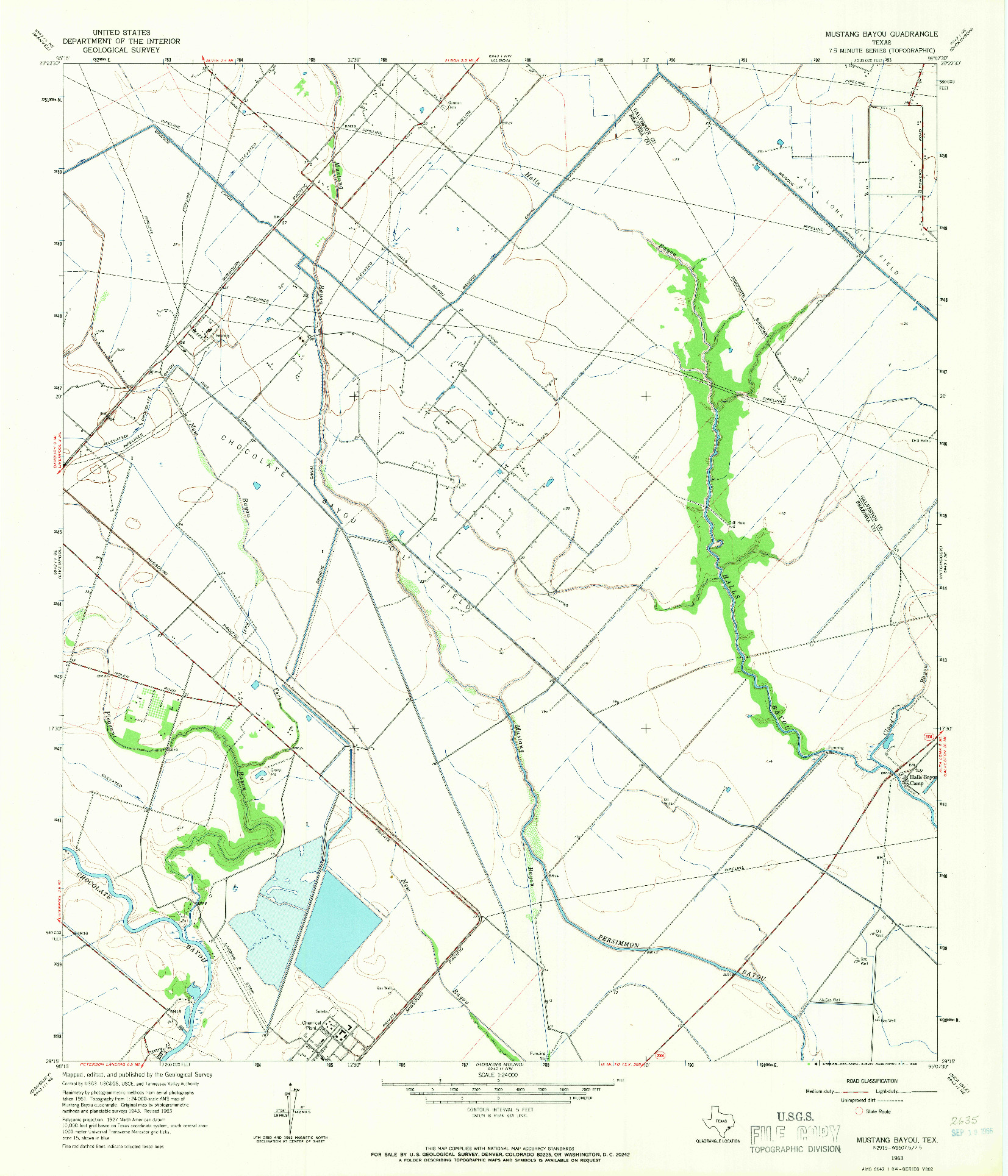USGS 1:24000-SCALE QUADRANGLE FOR MUSTANG BAYOU, TX 1963