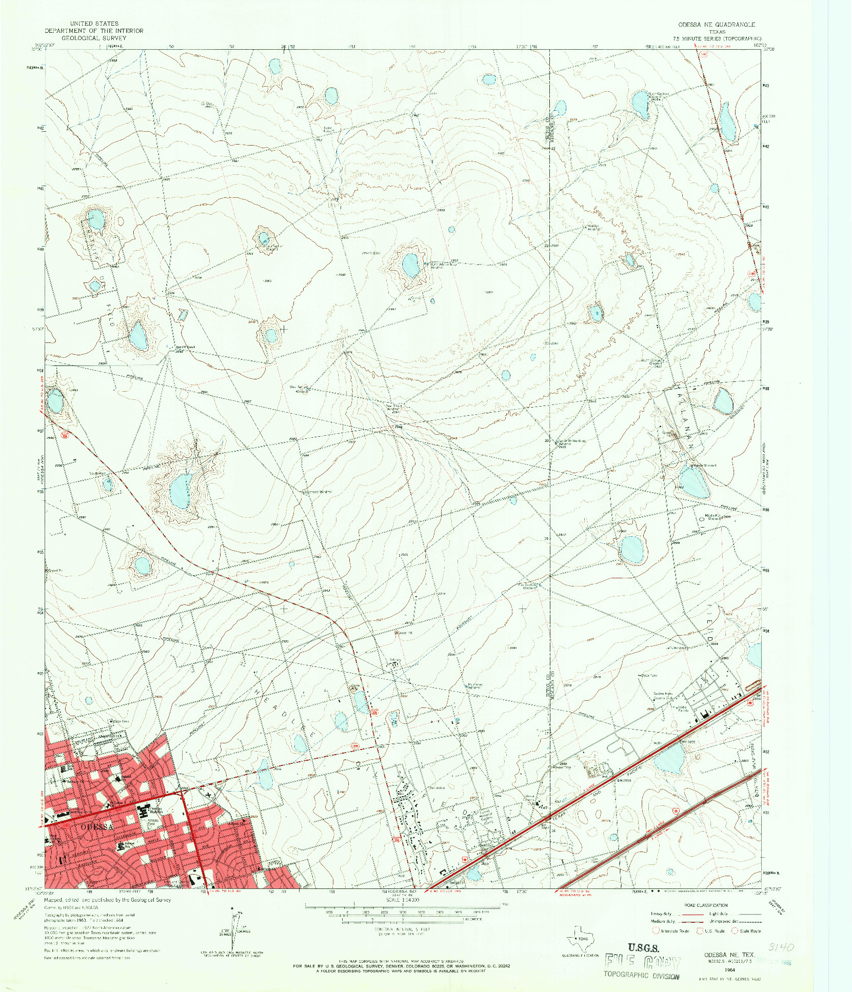 USGS 1:24000-SCALE QUADRANGLE FOR ODESSA NE, TX 1964
