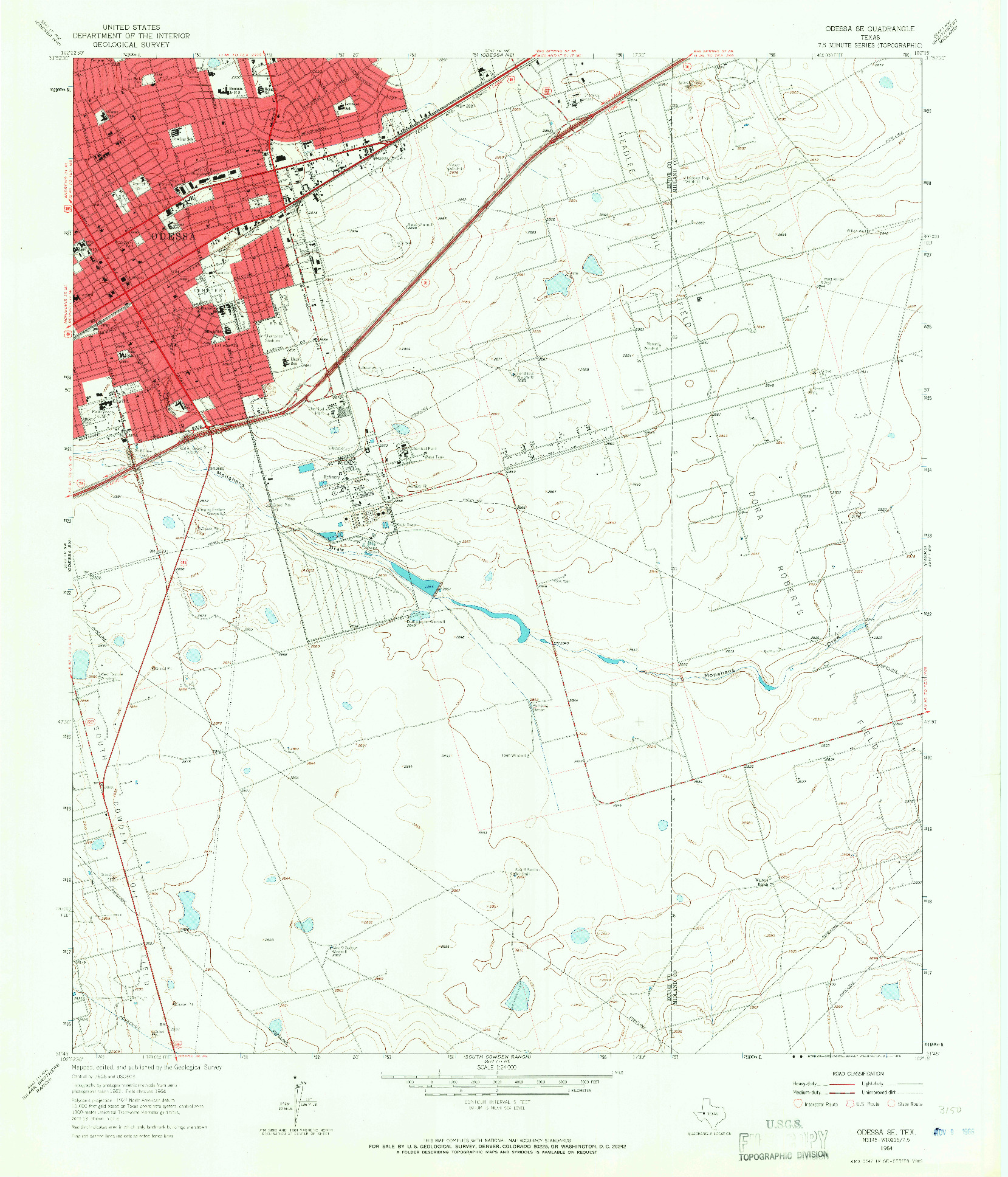 USGS 1:24000-SCALE QUADRANGLE FOR ODESSA SE, TX 1964