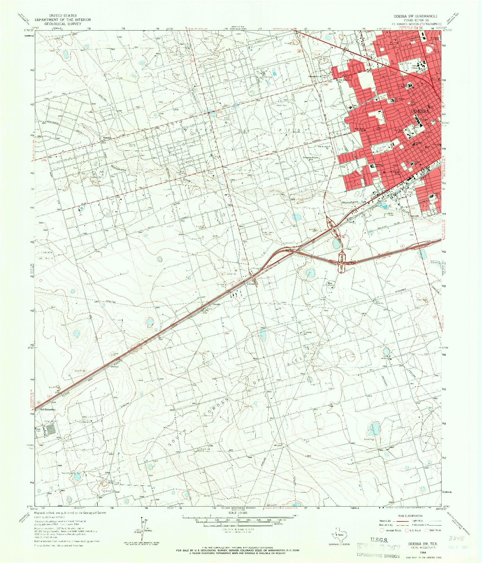 USGS 1:24000-SCALE QUADRANGLE FOR ODESSA SW, TX 1964